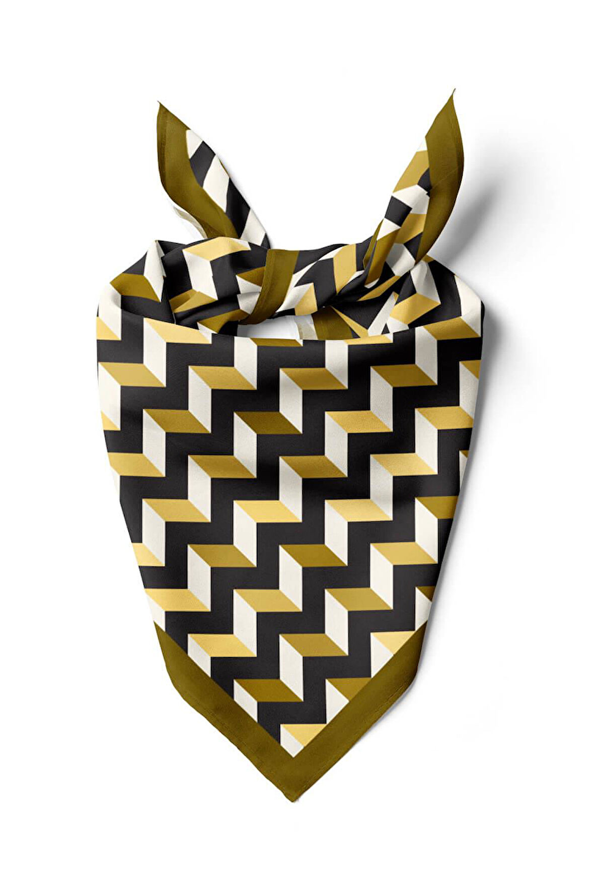 D120 Kadın Üçgen Desenli Bandana 50x50 Sarı DG0328-22