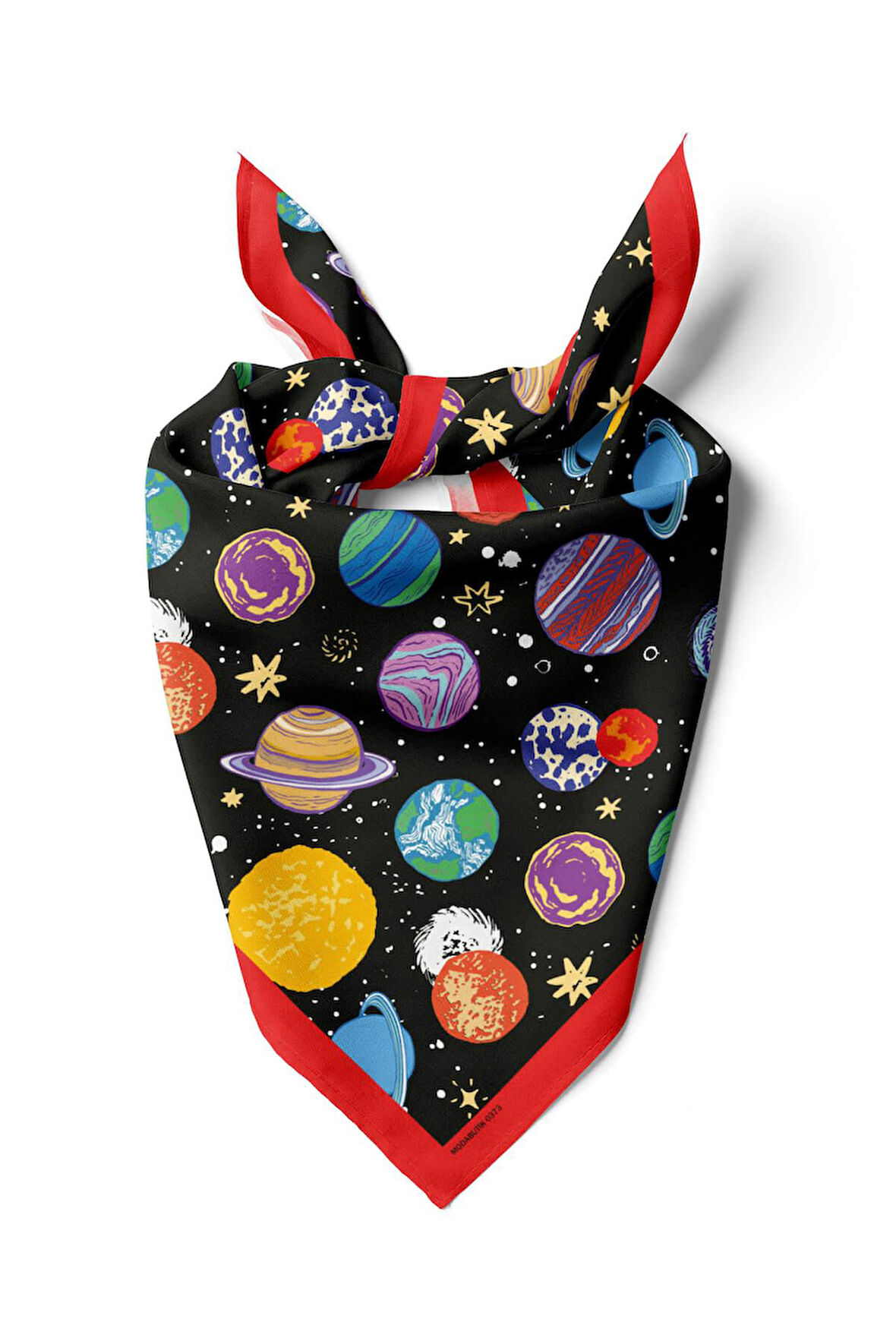 B104 Kadın Gezegen Desenli Bandana Siyah Sarı Mavi DG0373-22 Snz