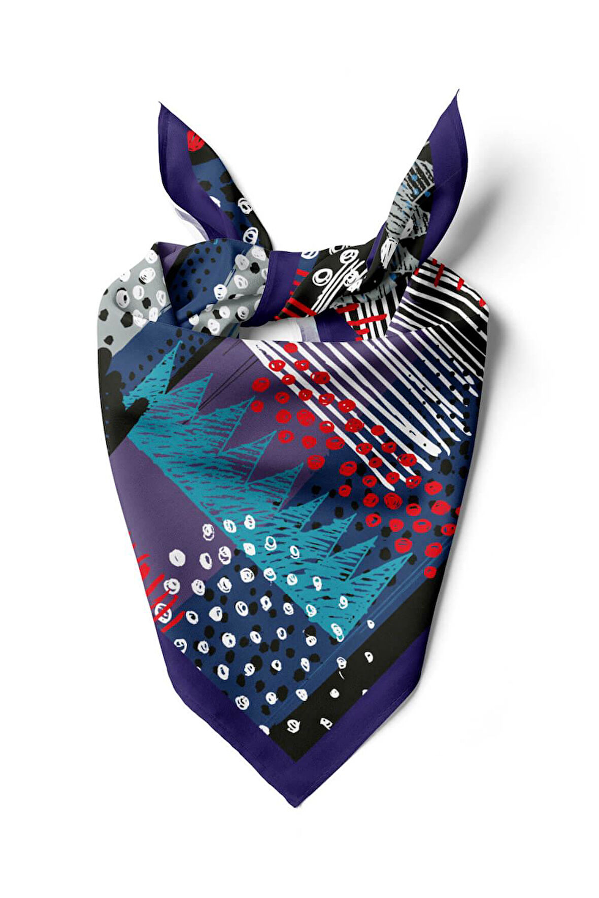 Y18 Kadın Egzotik Desenli Bandana 50x50 Mavi DG0402-22