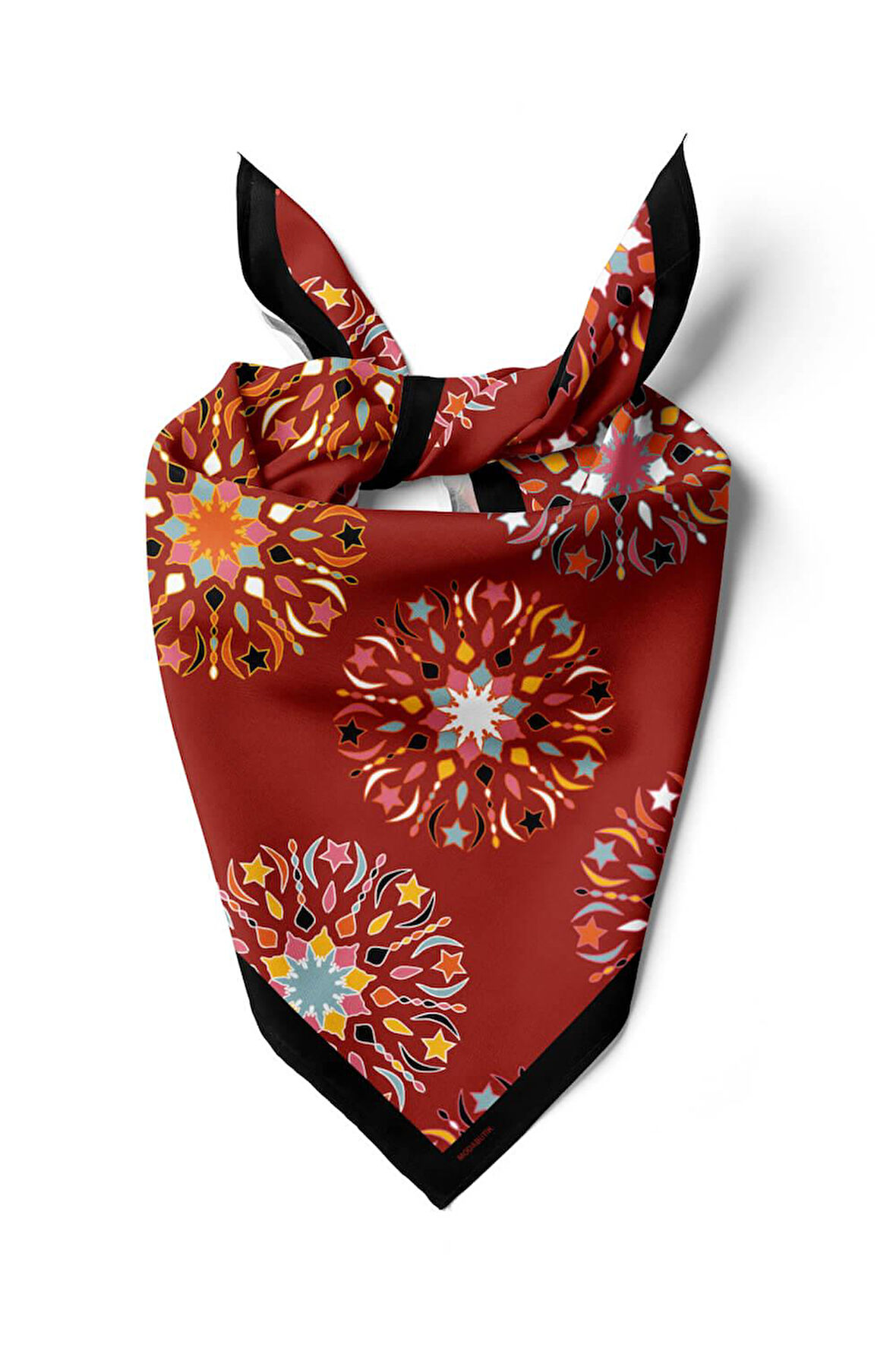 Y20 Kadın Çiçek Desenli Bandana 50x50 Kırmızı DG0403-22