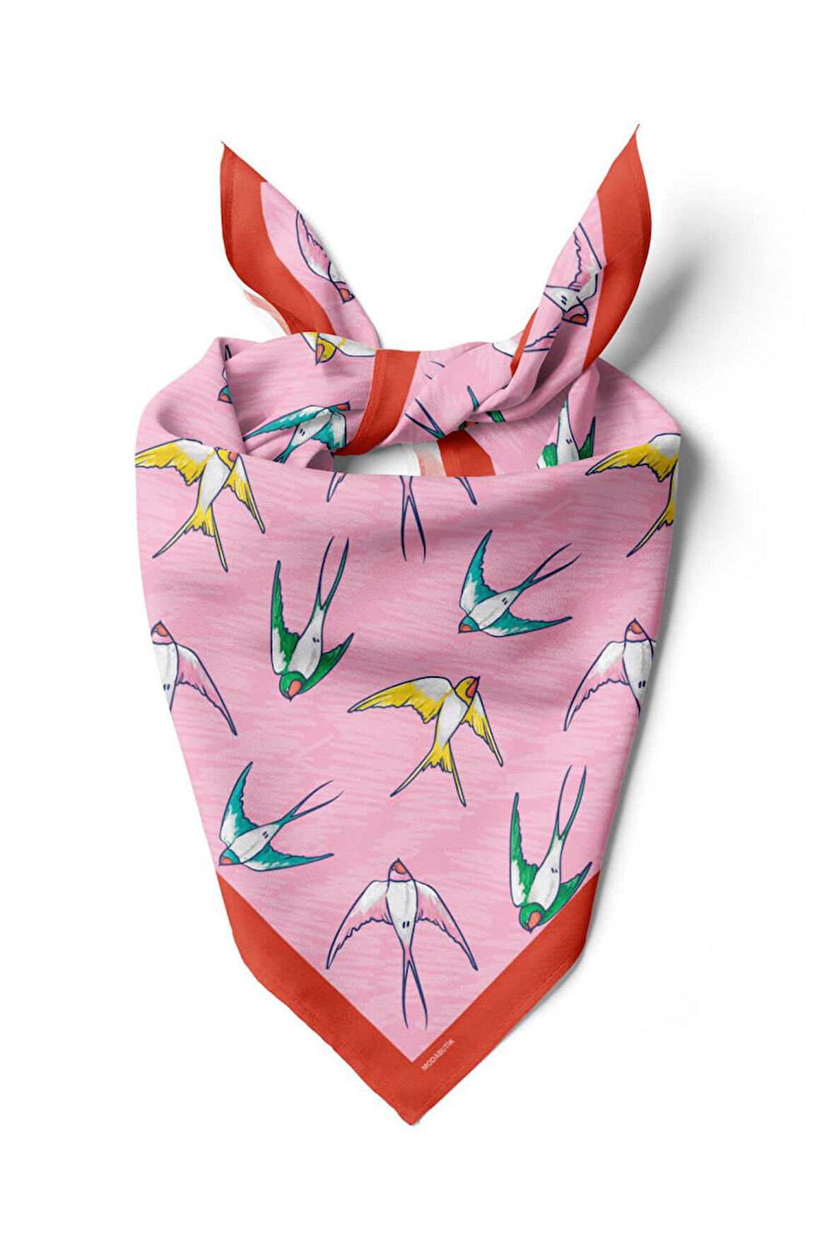 B45 Kadın Kuş Desenli Bandana 50x50 Pembe DG0410-22