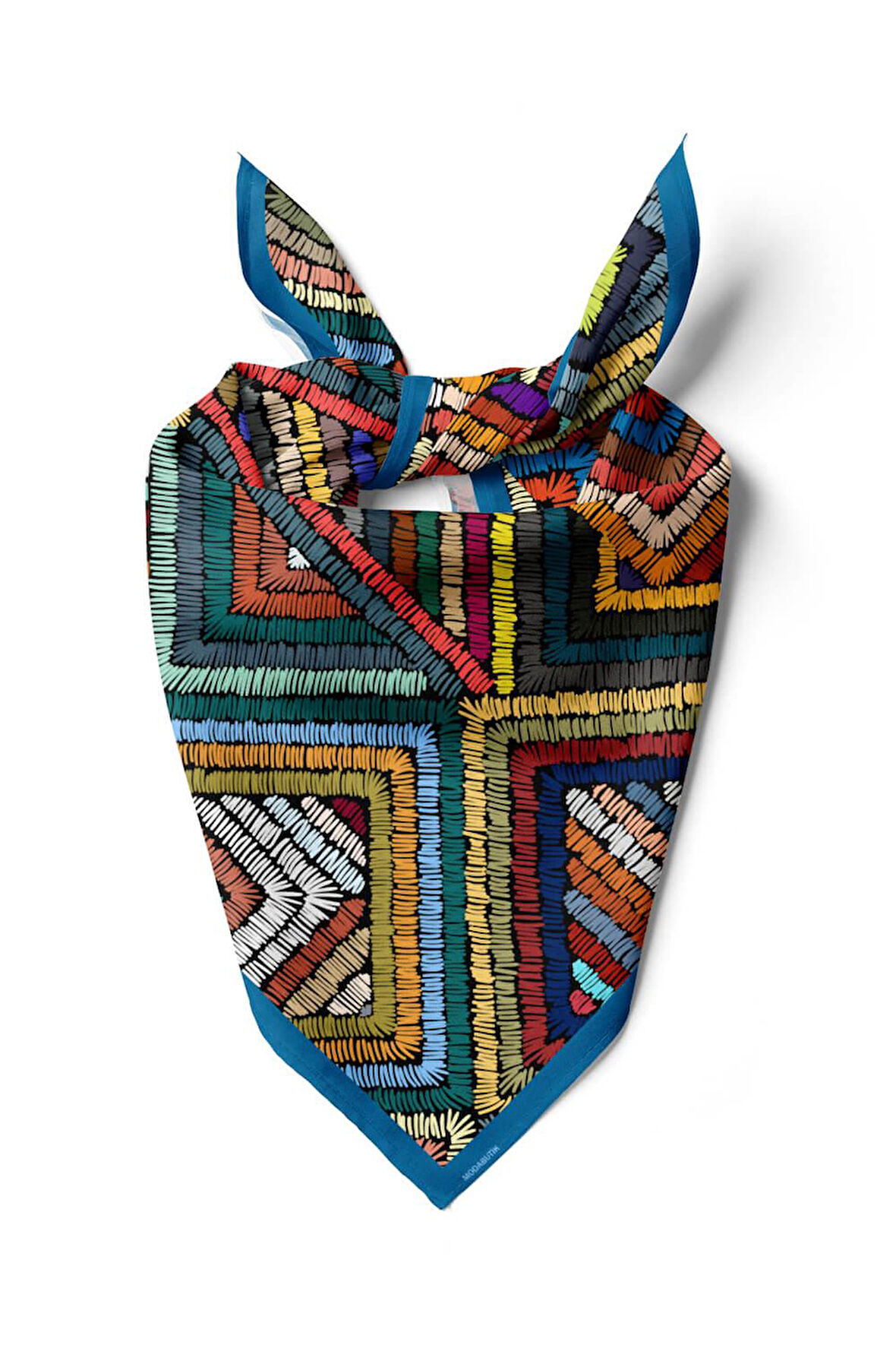 D69 Kadın Geometrik Desenli Bandana 50x50 Mavi Yeşil DG0412-22