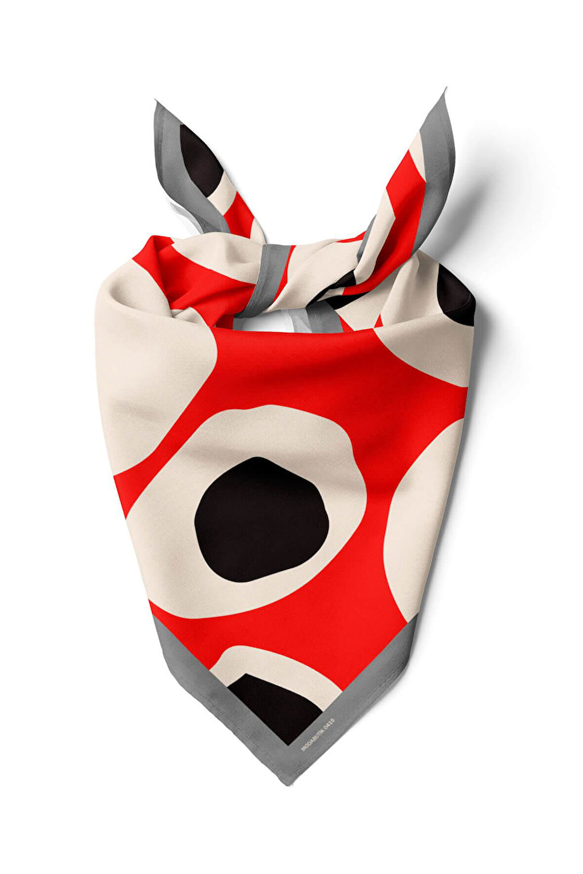 F87 Kadın Leke Desenli Bandana 50x50 Kırmızı Siyah DG0415-22 Snz