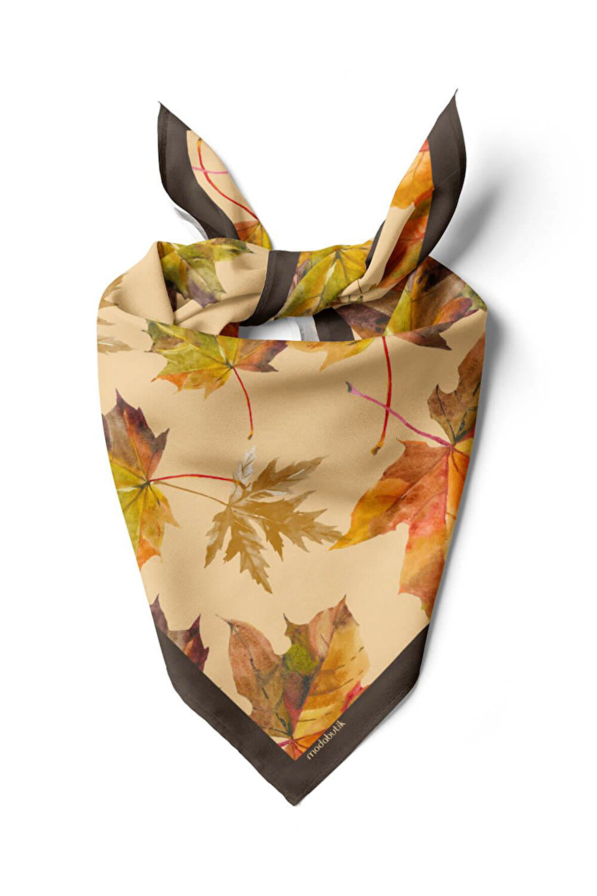 B107 Kadın Yaprak Desenli Bandana 50x50 Yeşil Kahverengi DG0437-22