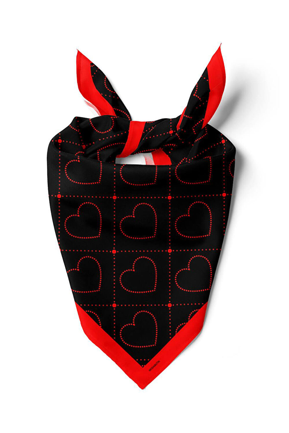 V23 Kadın Kalp Desenli Bandana 50x50 Kırmızı Siyah DG0446-22