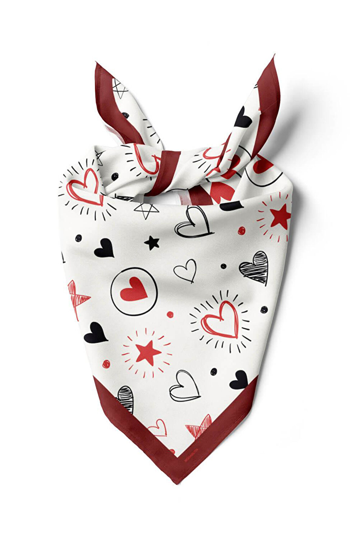 F54 Kadın Kalp Desenli Bandana 50x50 DG0459-22