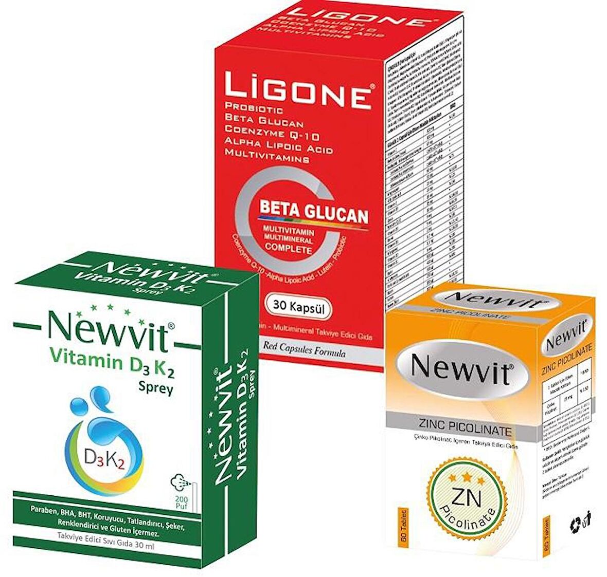 LİGONE 30 KAPSÜL + NEWVİT ÇİNKO + NEWVİT D3 K2