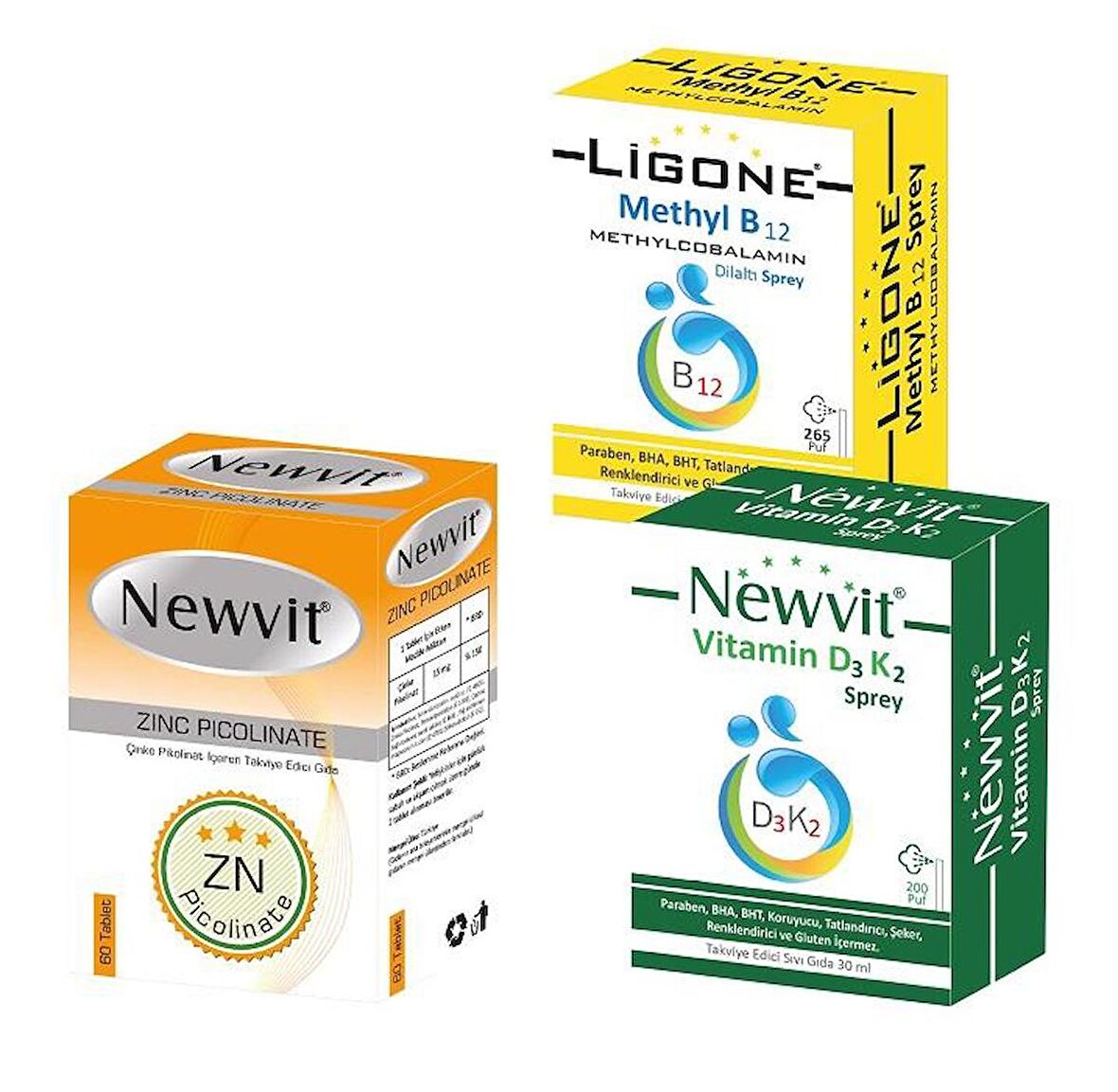 LİGONE B12 SPRAY + NEWVİT D3 K2 + NEWVİT ÇİNKO