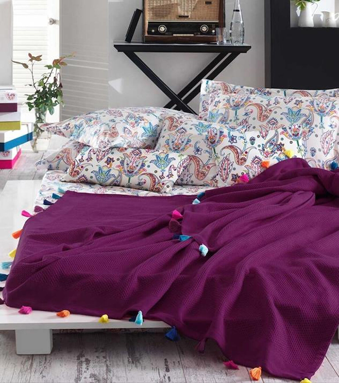 İyi Geceler İstanbul Up Style Tek Kişilik Mürdüm Pike Takımı