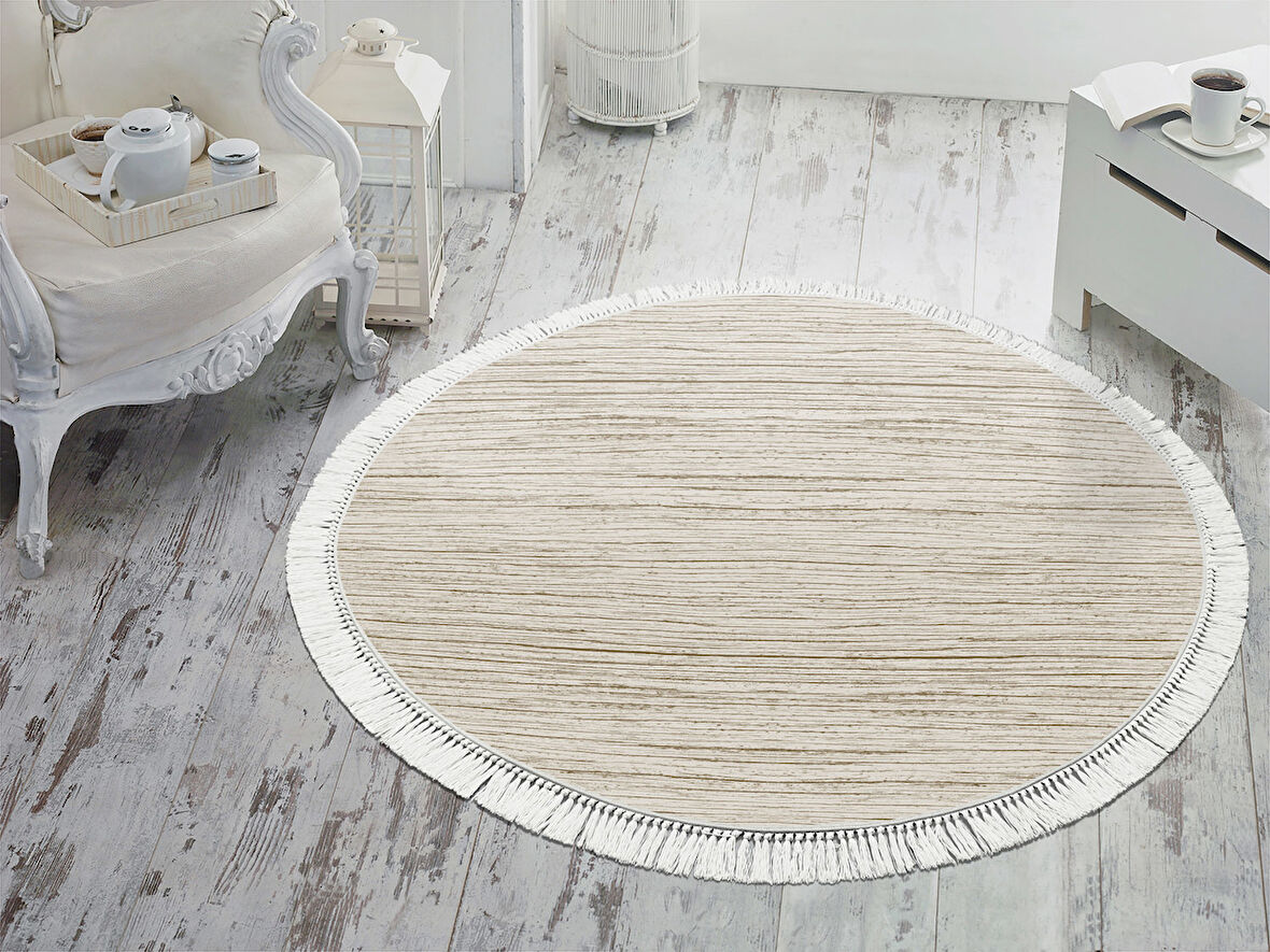 Dekoreko İpek Halı Dijital Saçaklı Yuvarlak 1910 Desen 1