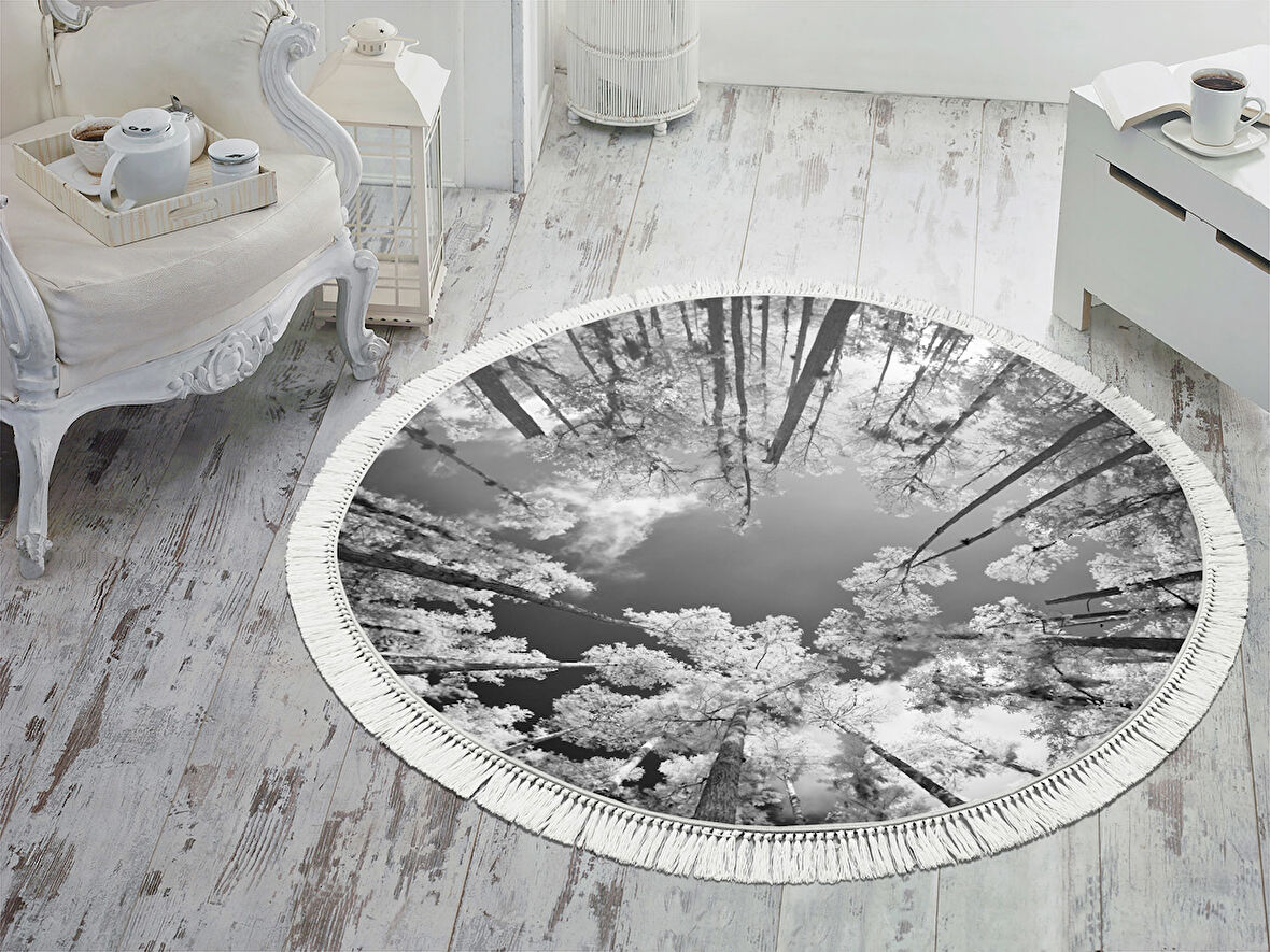 Dekoreko İpek Halı Dijital Saçaklı Yuvarlak 1902 Desen 1