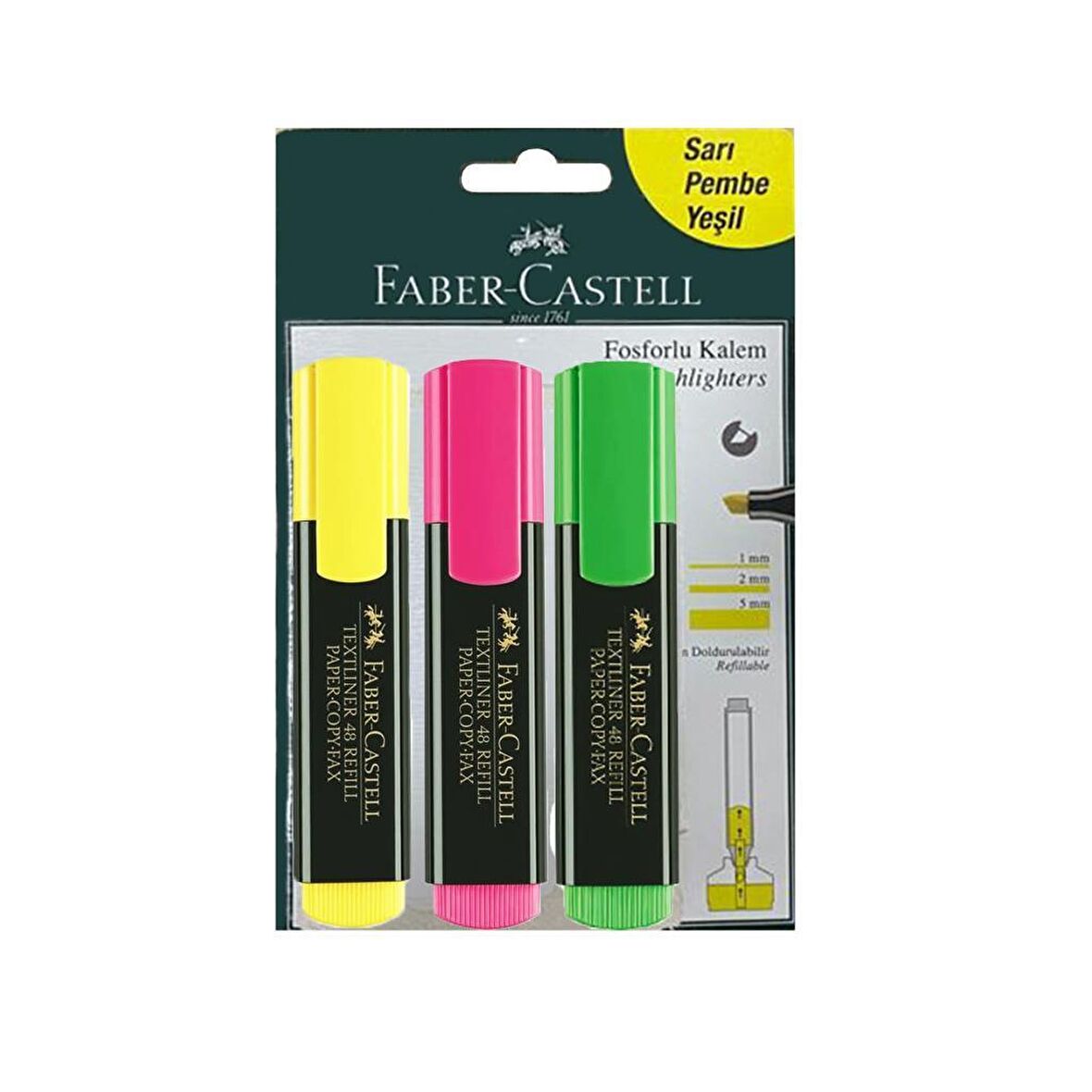 Faber Castell Fosforlu Kalem 3'lü Blister Sarı Pembe Yeşil 5508150728