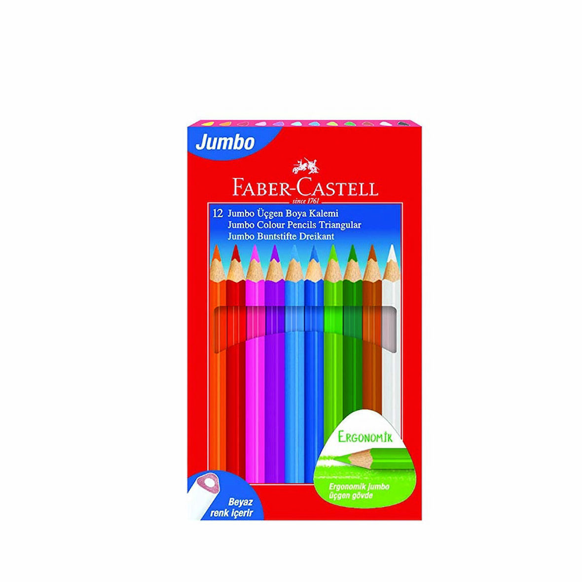 Faber Castell Jumbo Boya Kalemi 12’li Beyaz 116616