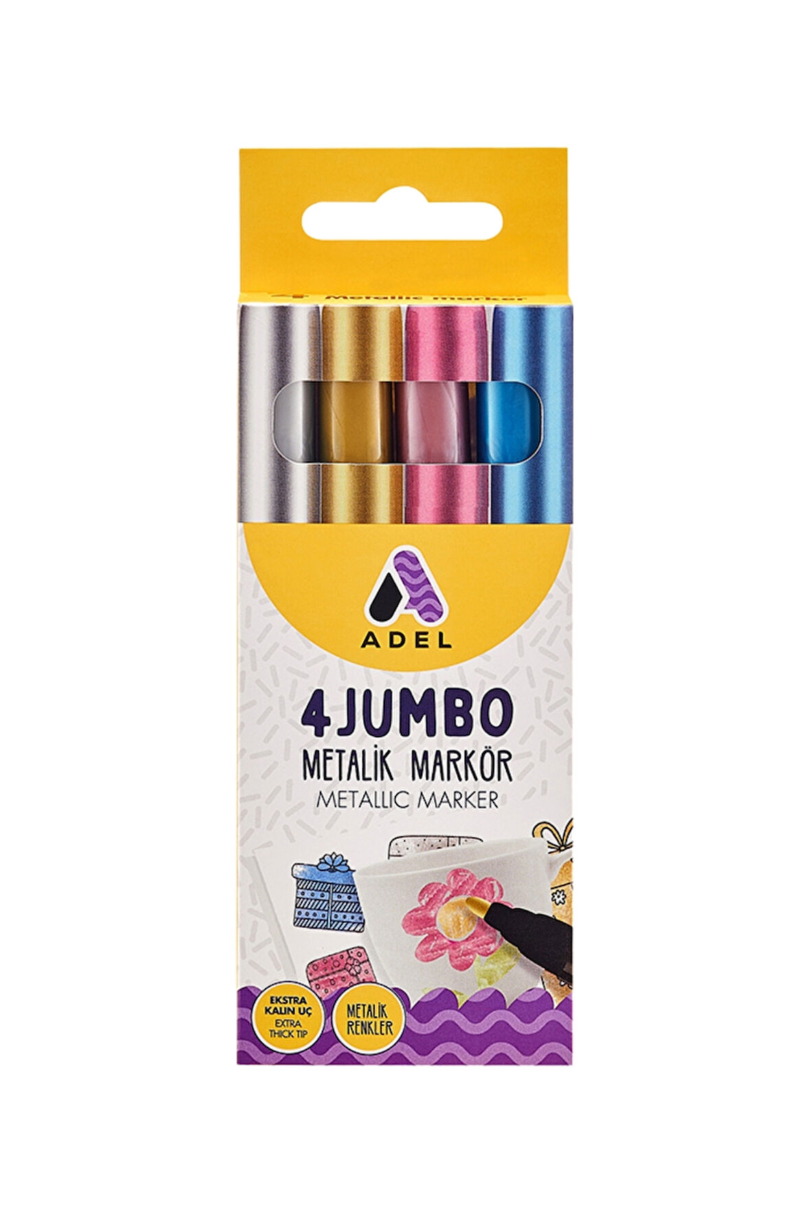 Metalik Markör 4'lü Set,Canlı Renkler, 4.6 mm Kalın Uç, Çok Yüzeyli Kullanım İçin İdeal