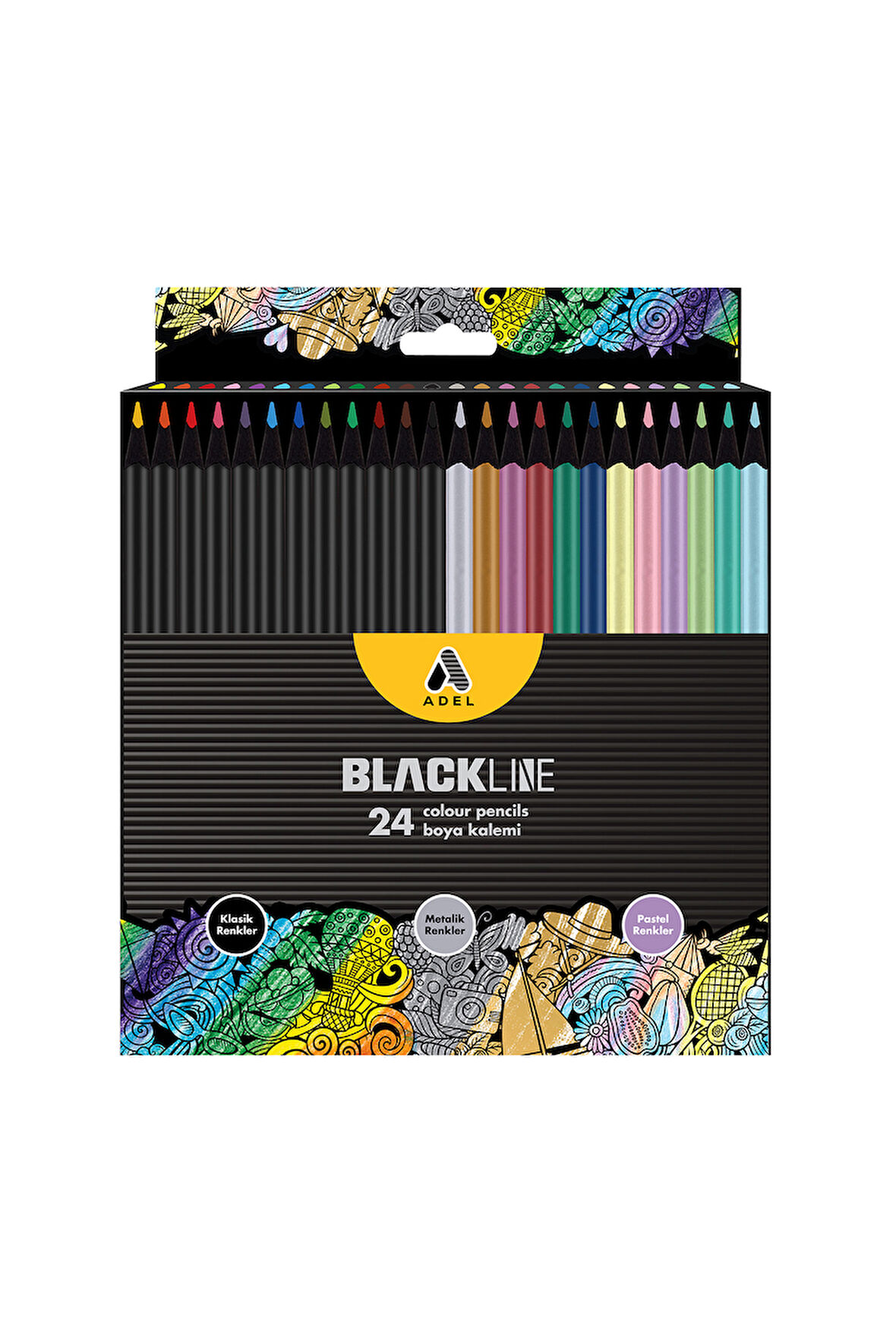 Blackline Üçgen Boya Kalemi Karma 24lü,Klasik,Metalik,Pastel,Neon Renkler,Kaliteli Mineli