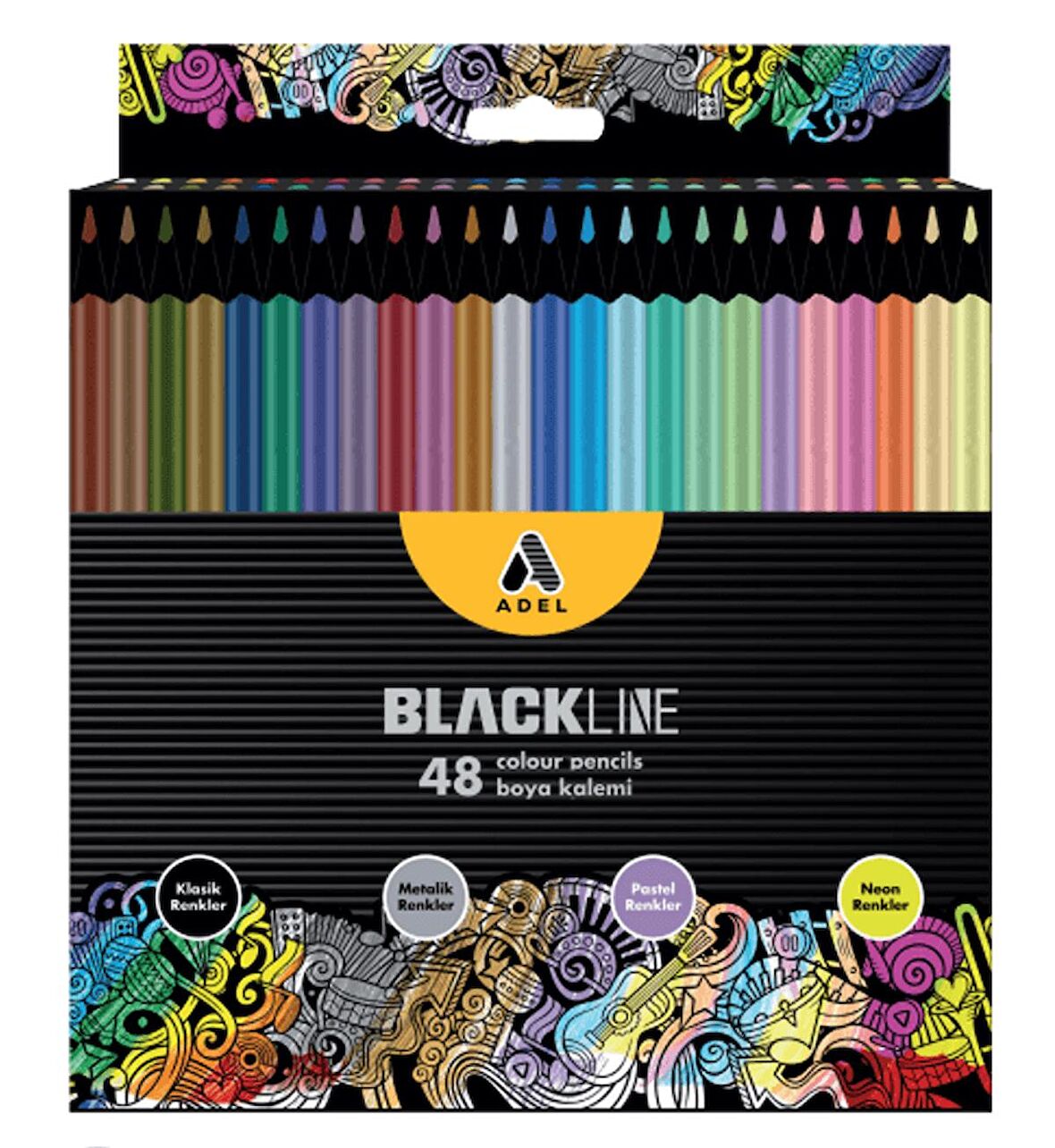 Adel Blackline 48'li Siyah Gövdeli Kuru Boya Kalem Seti / 2112000021