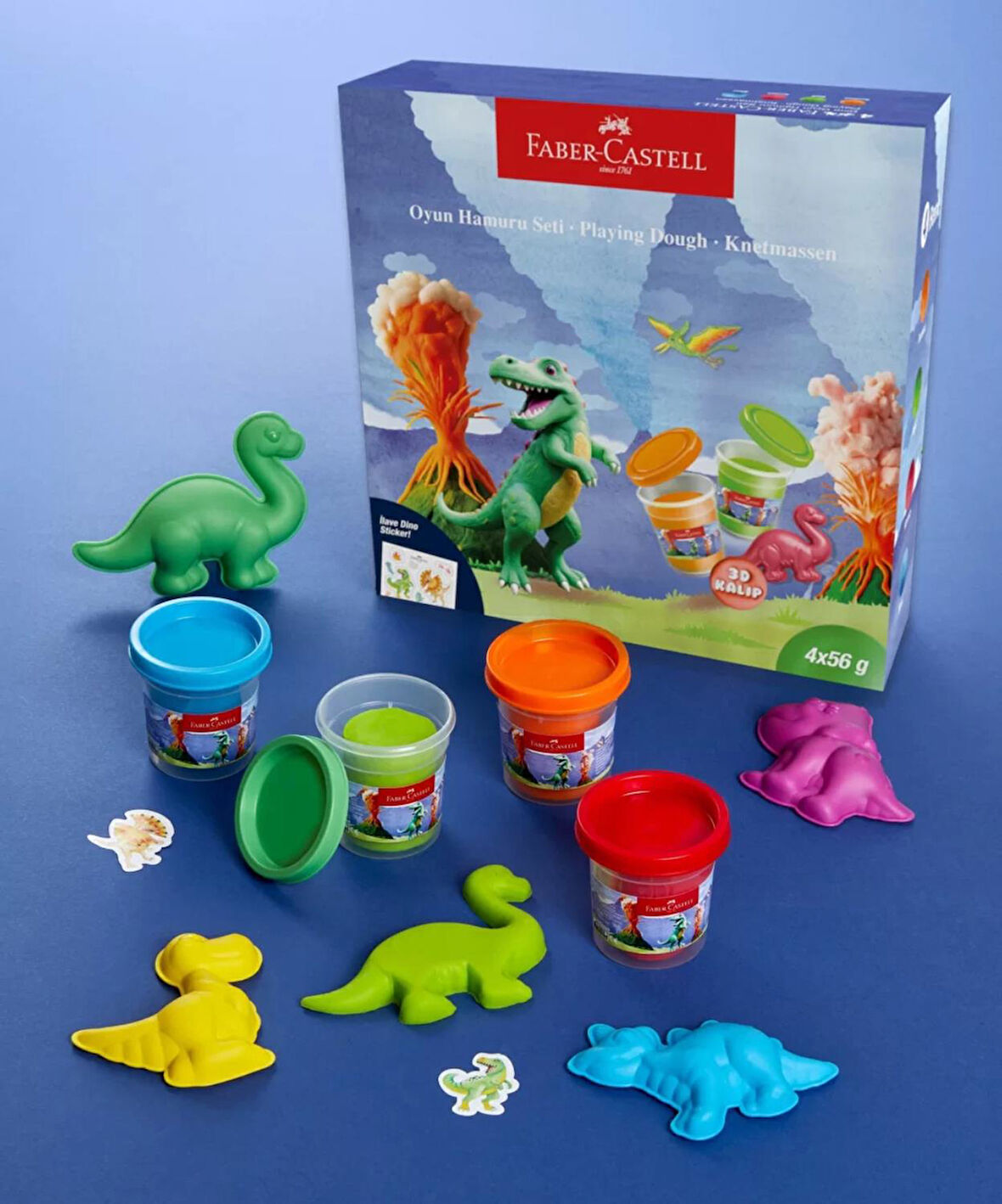 Faber-Castell Dino 4x56 gr Oyun Hamuru ve 3D Kalıp Oyun Hamuru Seti