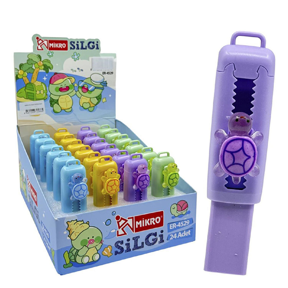 Mikro Turtles Sürgülü Silgi (ER-4529) 24 Adet