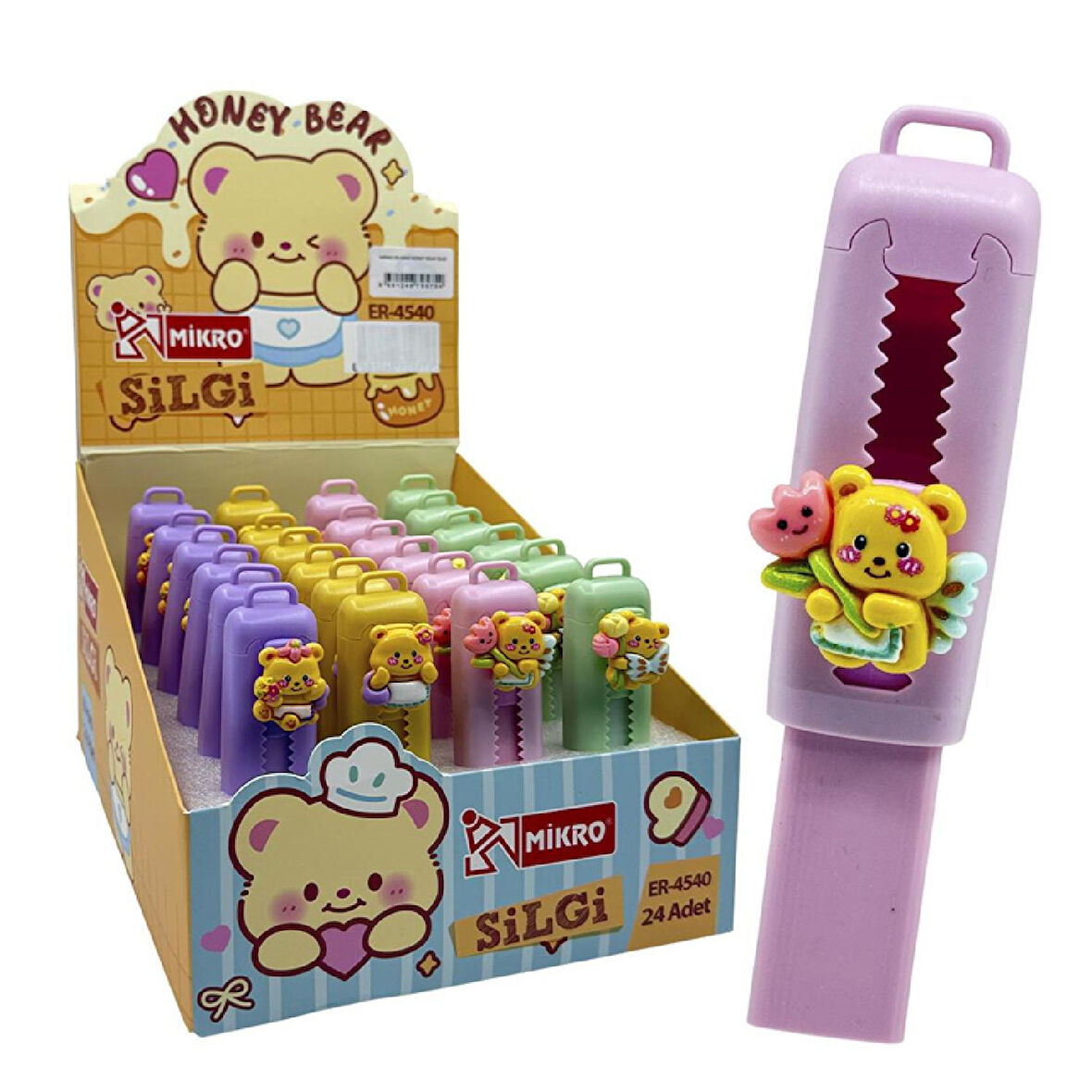 Mikro Honey Bear Sürgülü Silgi (ER-4540) 24 Adet