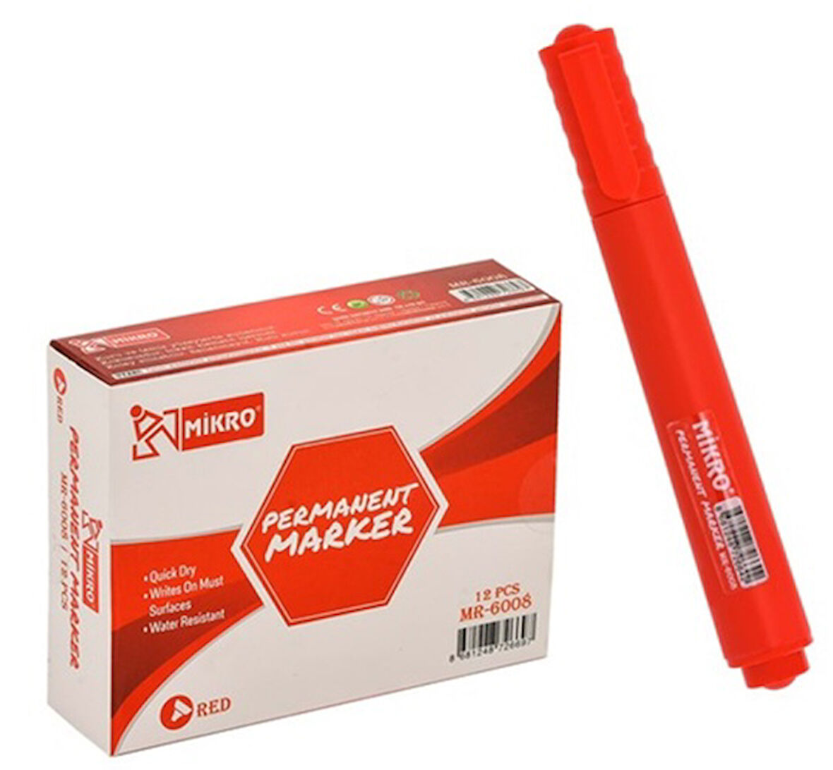 Mikro Permanent Markör Kalem Kırmızı Yuvarlak uç Marker - 4 adet