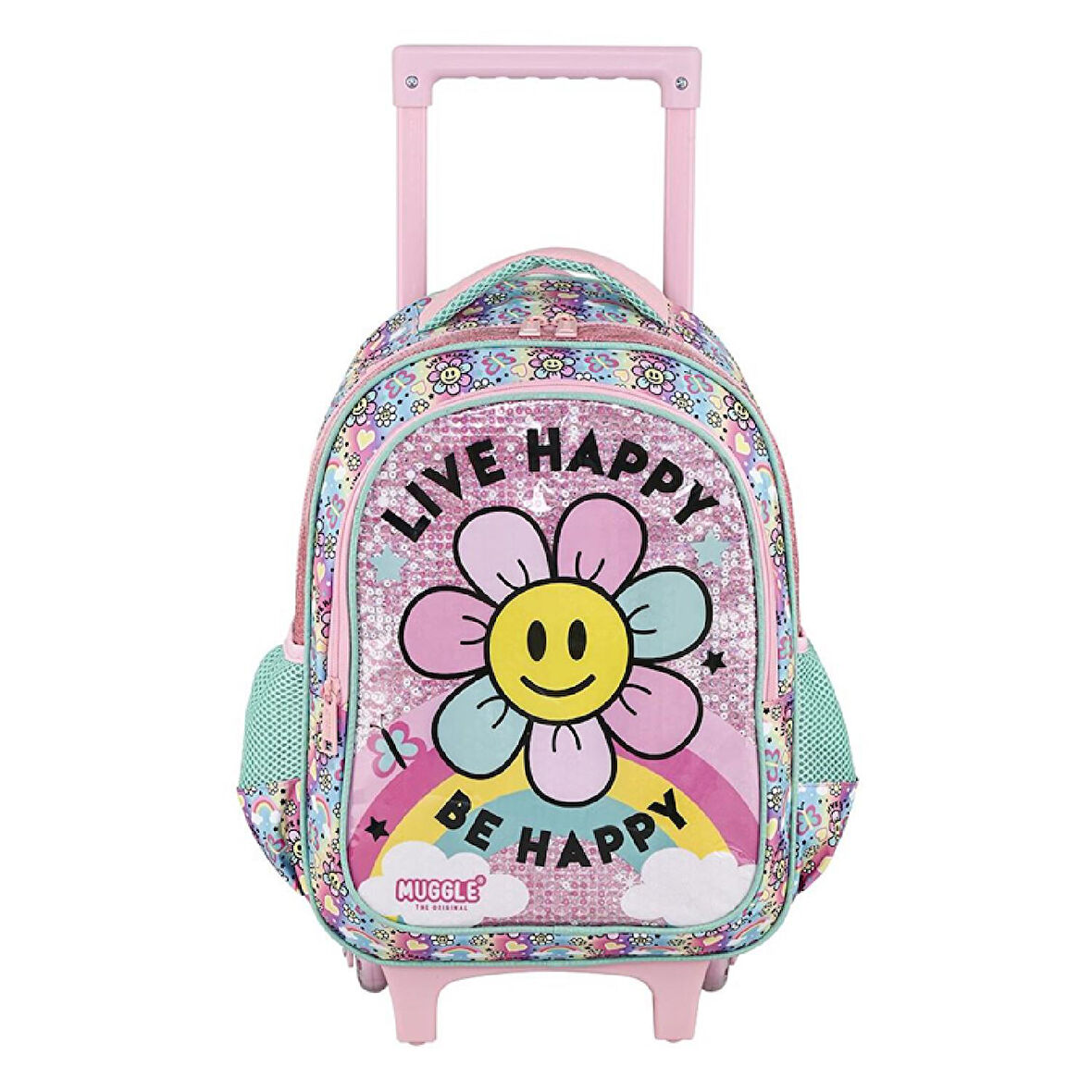 Muggle 2 Bölmeli Live Happy Çekçekli Okul Sırt Çantası Pembe (MU-9172)