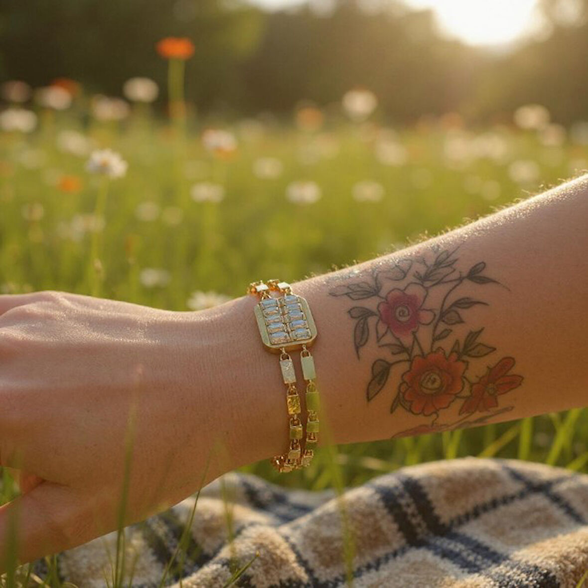 Çift Sıralı Baget Taşlı Altın Renk Bileklik