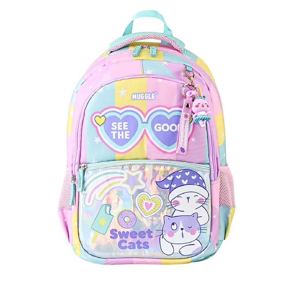 Muggle 3 Bölmeli Good Be Kind Okul Sırt Çantası Pembe-Yeşil (MU-5735)