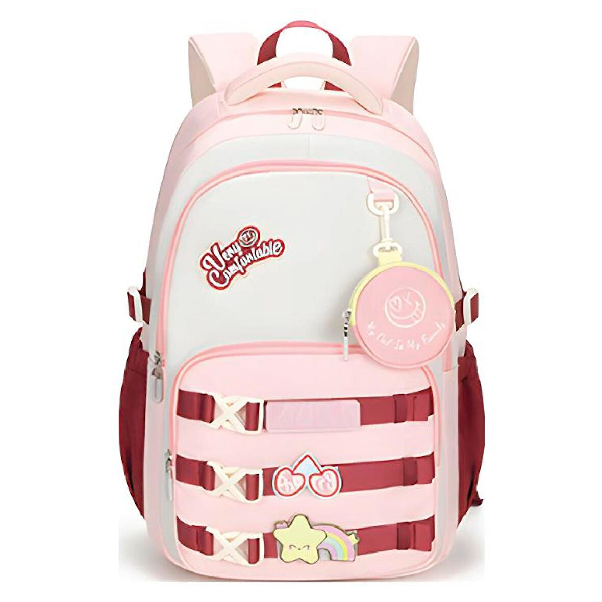 Muggle 3 Bölmeli Very Comfort Kolej Okul Sırt Çantası Pembe-Bordo (MU-1780)