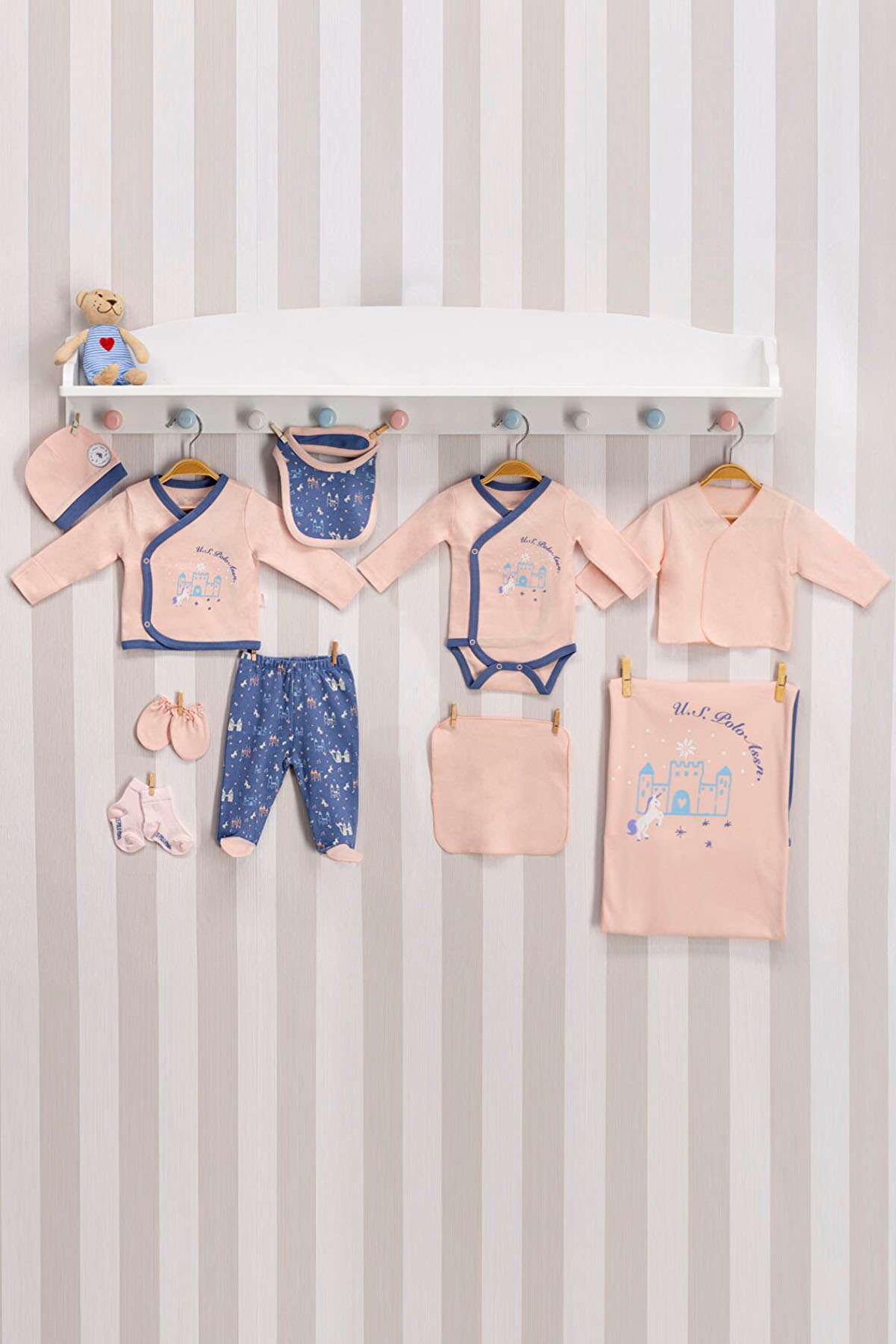 U.S. Polo Assn Lisanslı Somon Bebek  10Lu Hastane Çıkış Seti