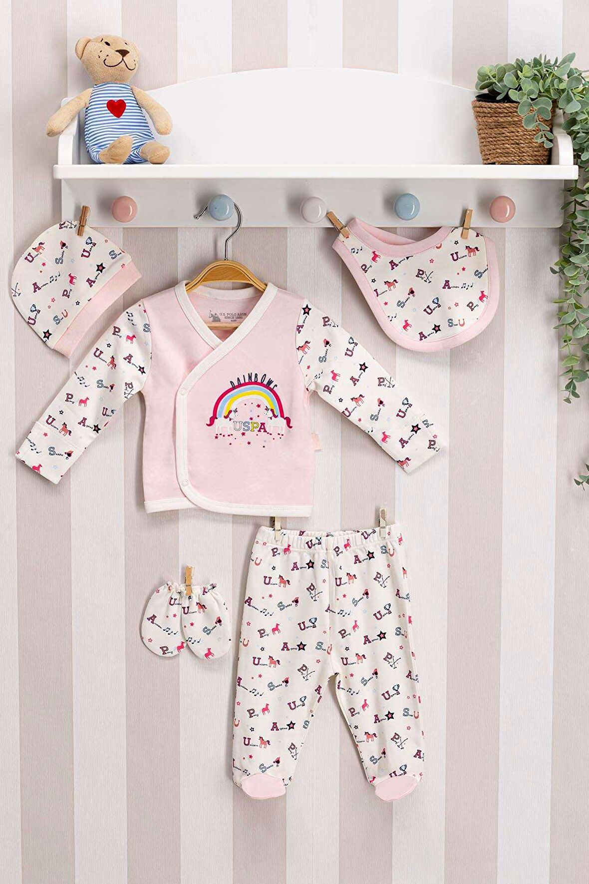 U.S. Polo Assn Lisanslı Tozsomon Bebek  5Li Hastane Çıkış Seti