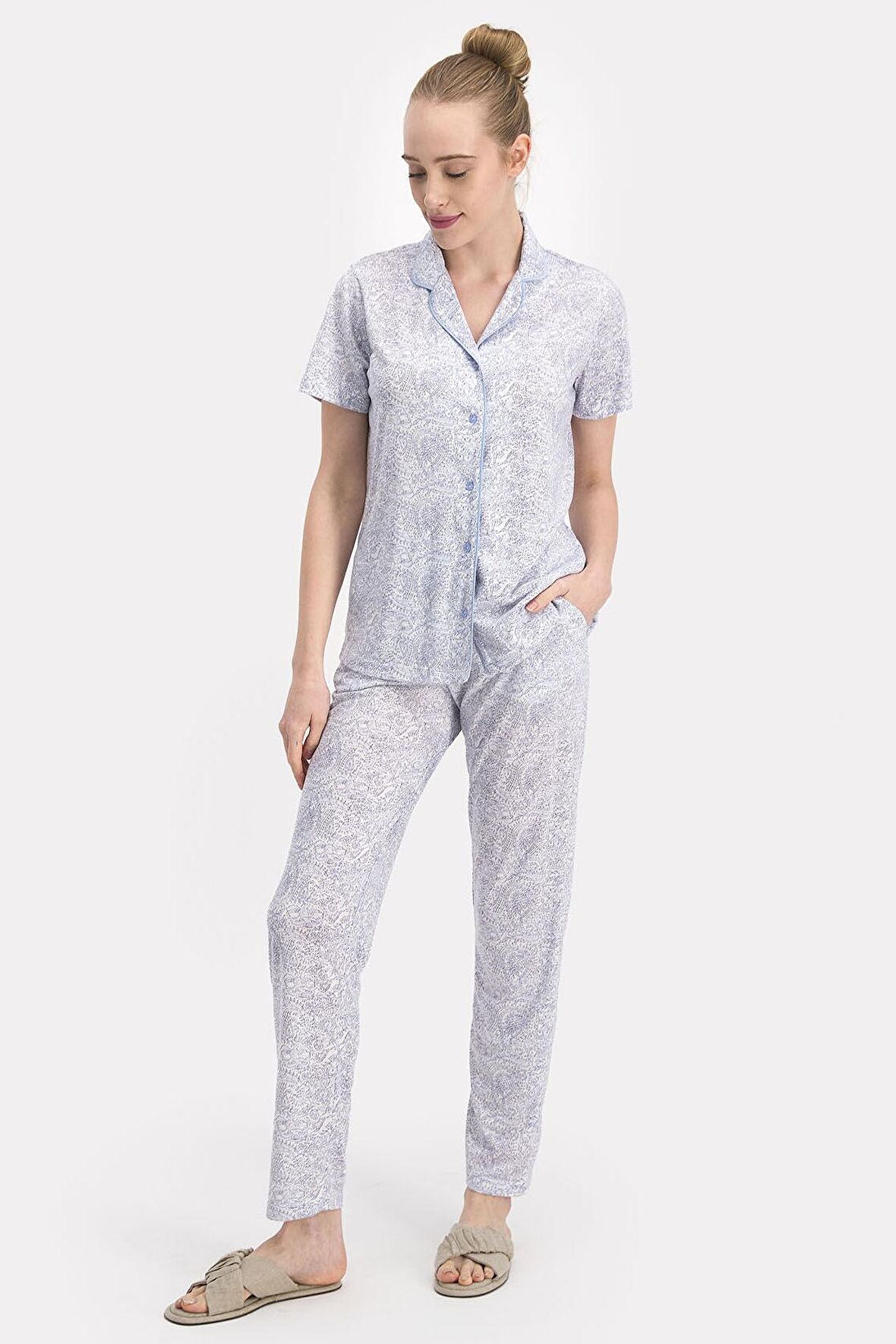 Arnetta Ethnic Buz Mavi Kadın Gömlek Pijama