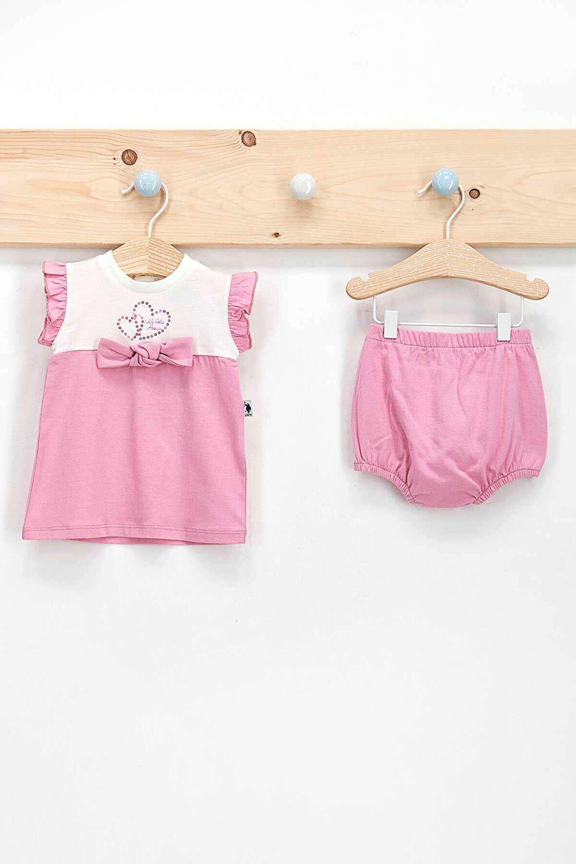 U.S. Polo Assn Lisanslı Ribbon Krem Kız Bebek 2Li Elbise Takım