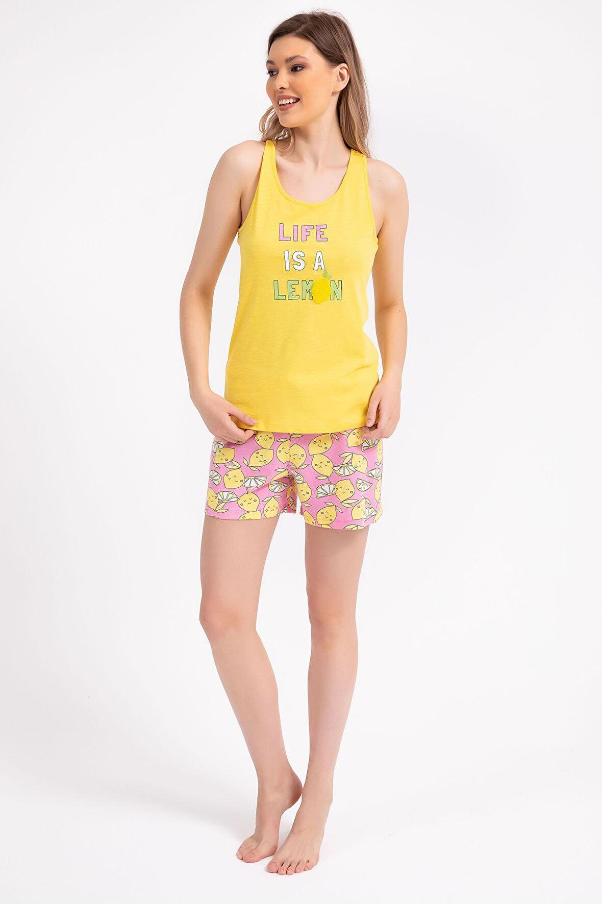 Arnetta Life Is A Lemon Sarı Kadın Şort Takım