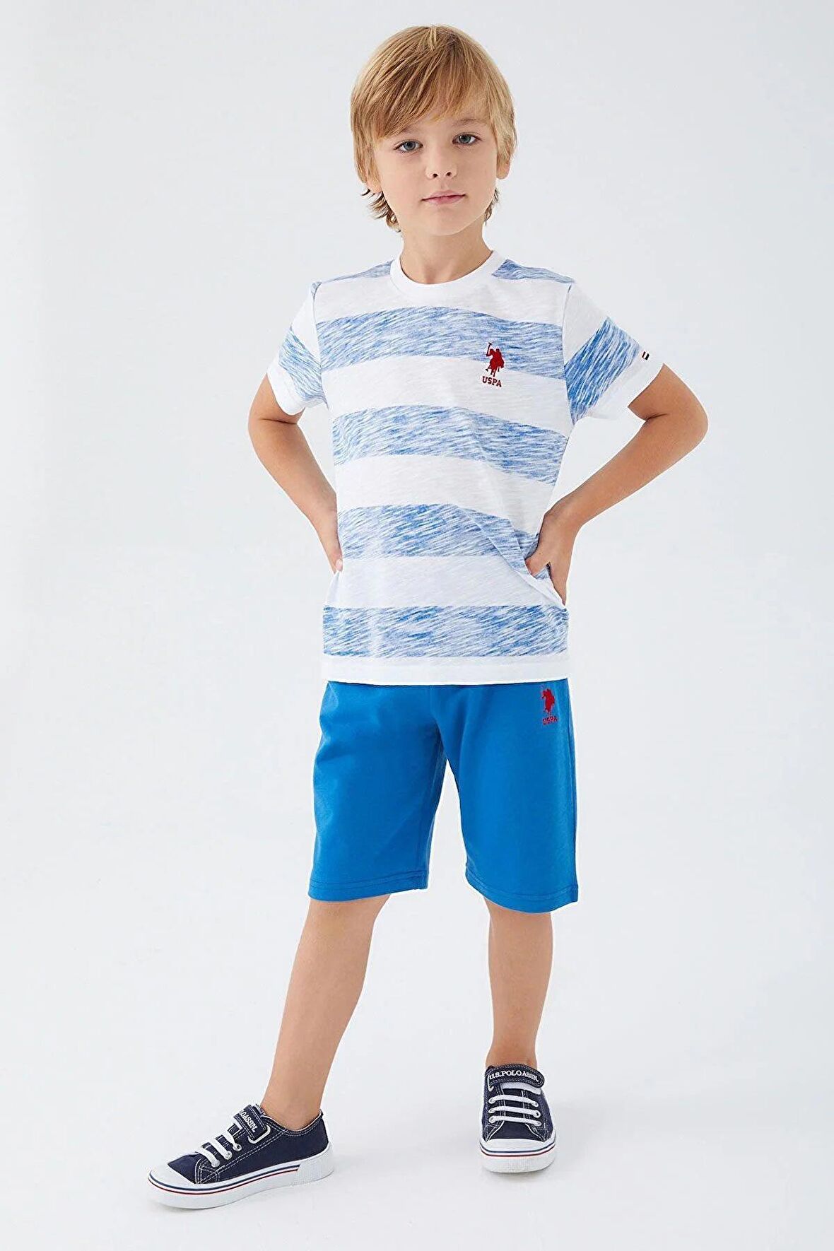 . U.s. Polo Assn Stripe Pattern Mavi Erkek Çocuk Bermuda Takım