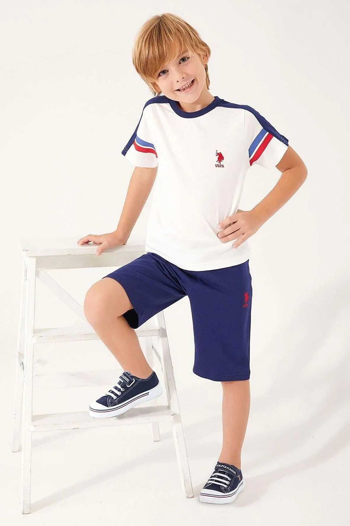 U.S. Polo Assn. U.s. Polo Assn Coffee With White Stripe Krem Erkek Çocuk Bermuda Takım