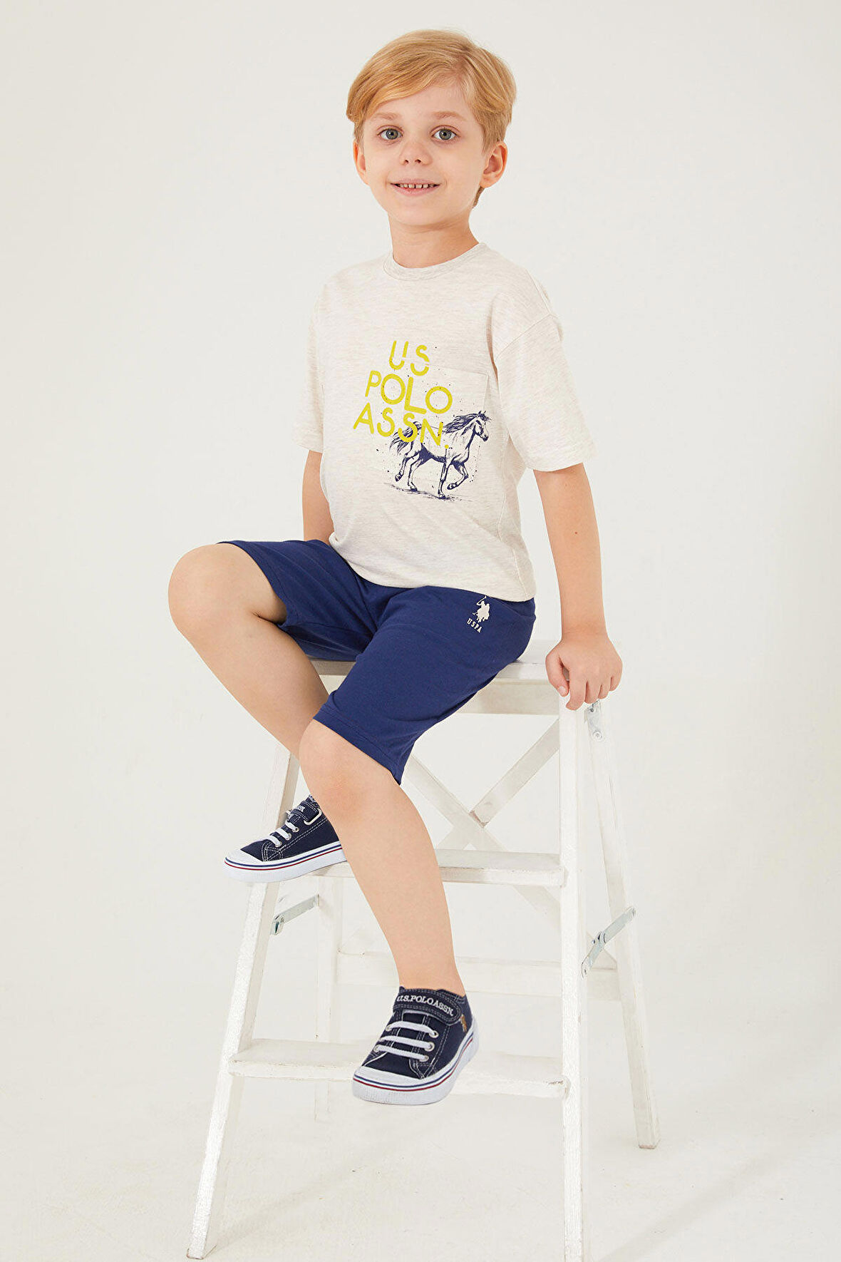 U.S. Polo Assn Horse Picture Pattern Kremmelanj Erkek Çocuk Bermuda Takım