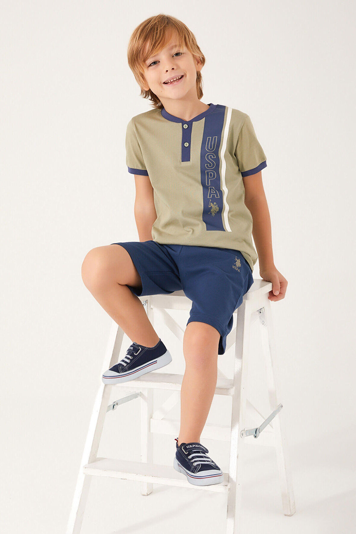 U.S. Polo Assn Button Written Açık Haki Erkek Çocuk Bermuda Takım
