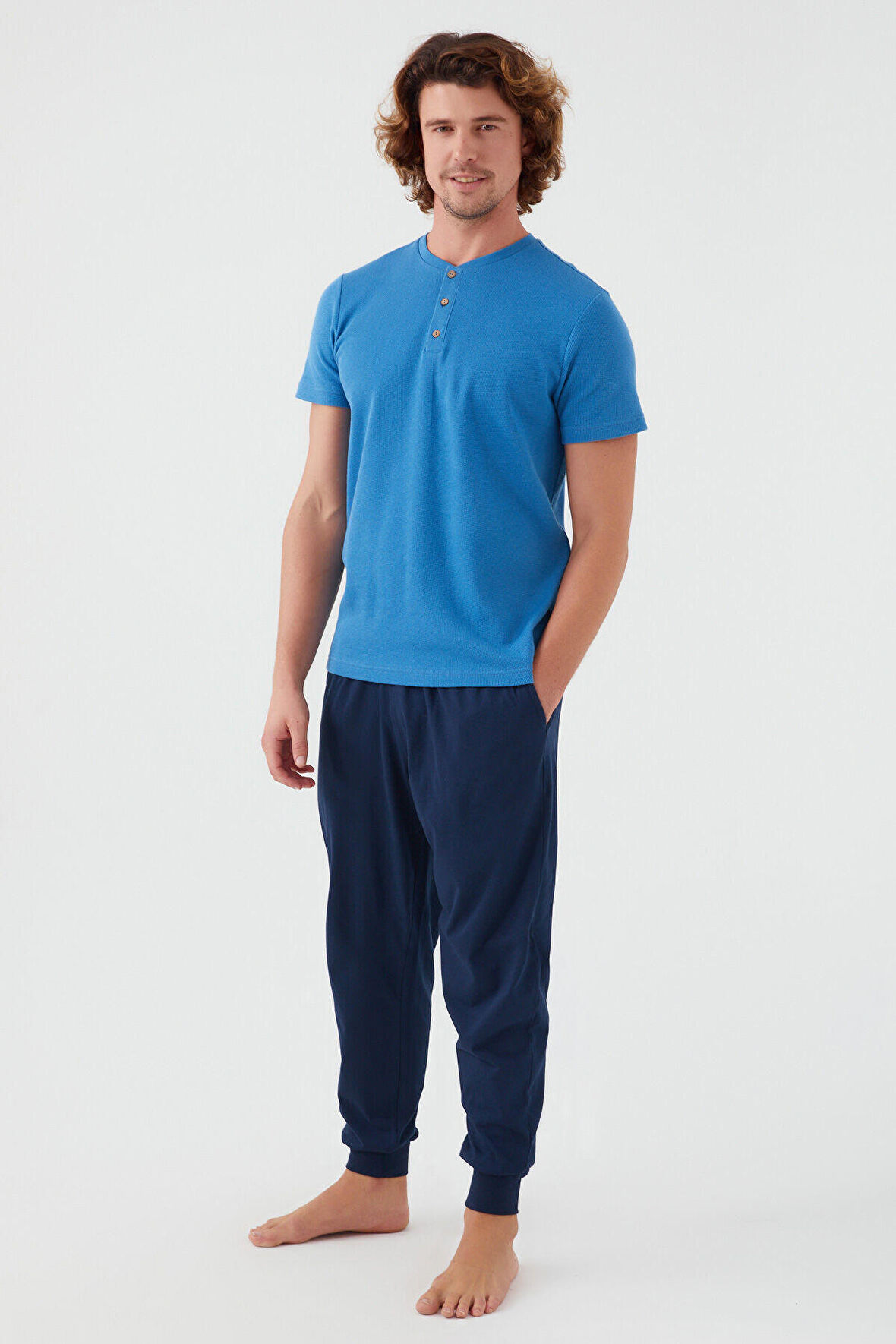 Rolypoly Dotted Mavi Erkek Kısa Kol Pijama Takım