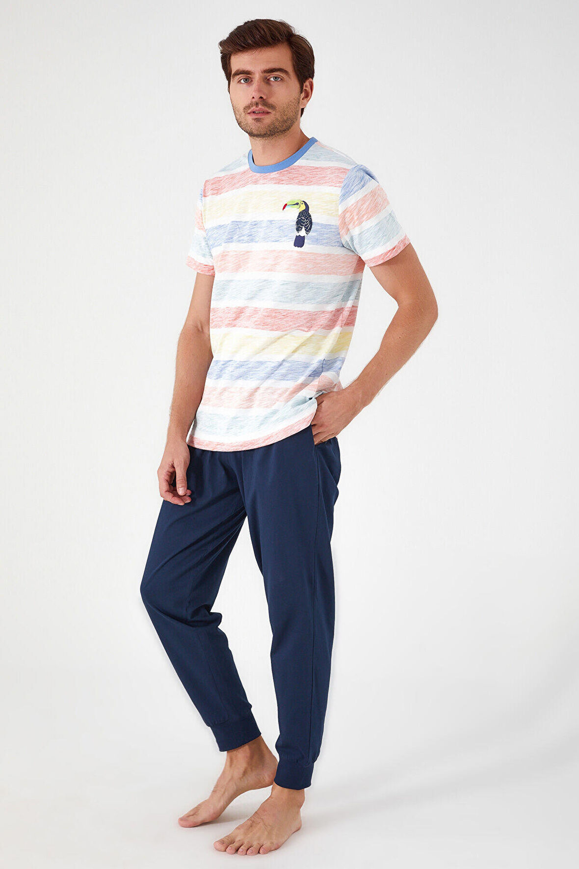 Rolypoly Birds Smile Krem Erkek Kısa Kol Pijama Takım