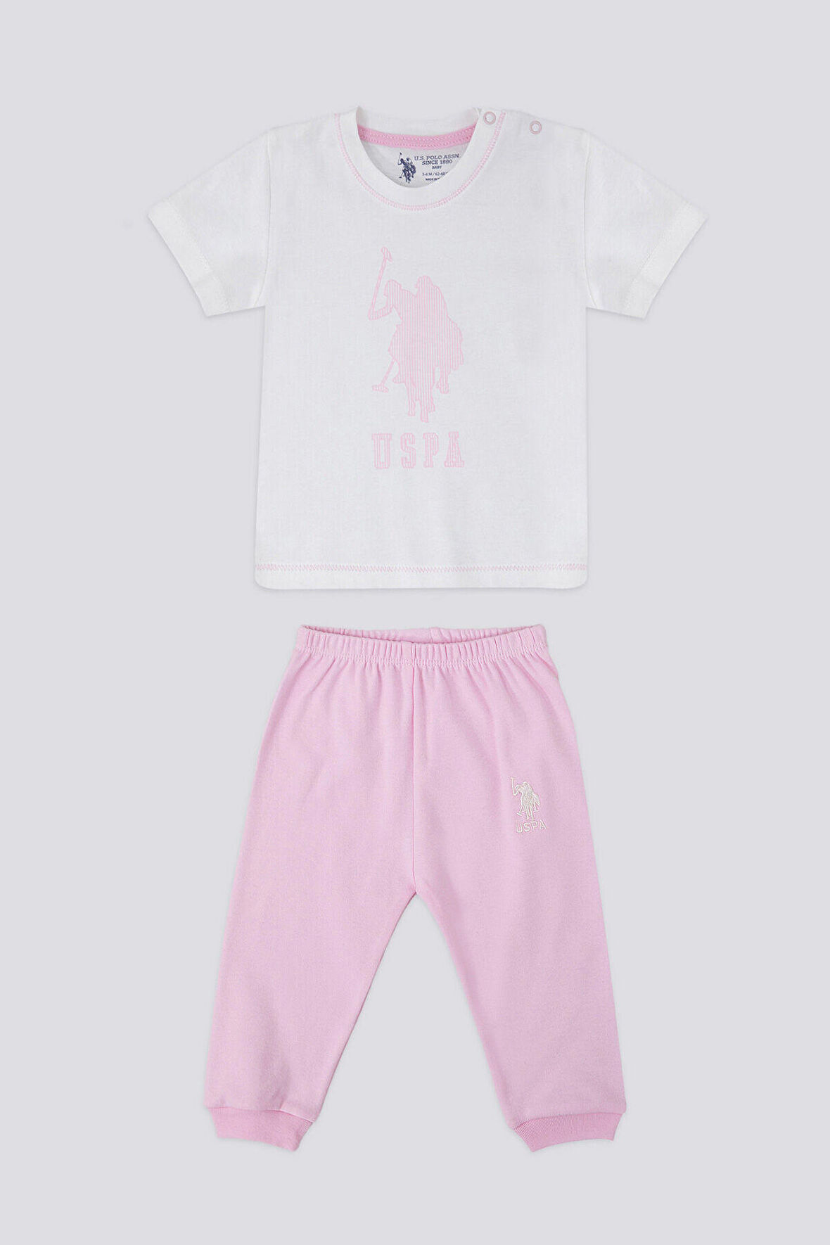 U.S. Polo Assn Light Tones Pink Krem Bebek Tshirt Takım