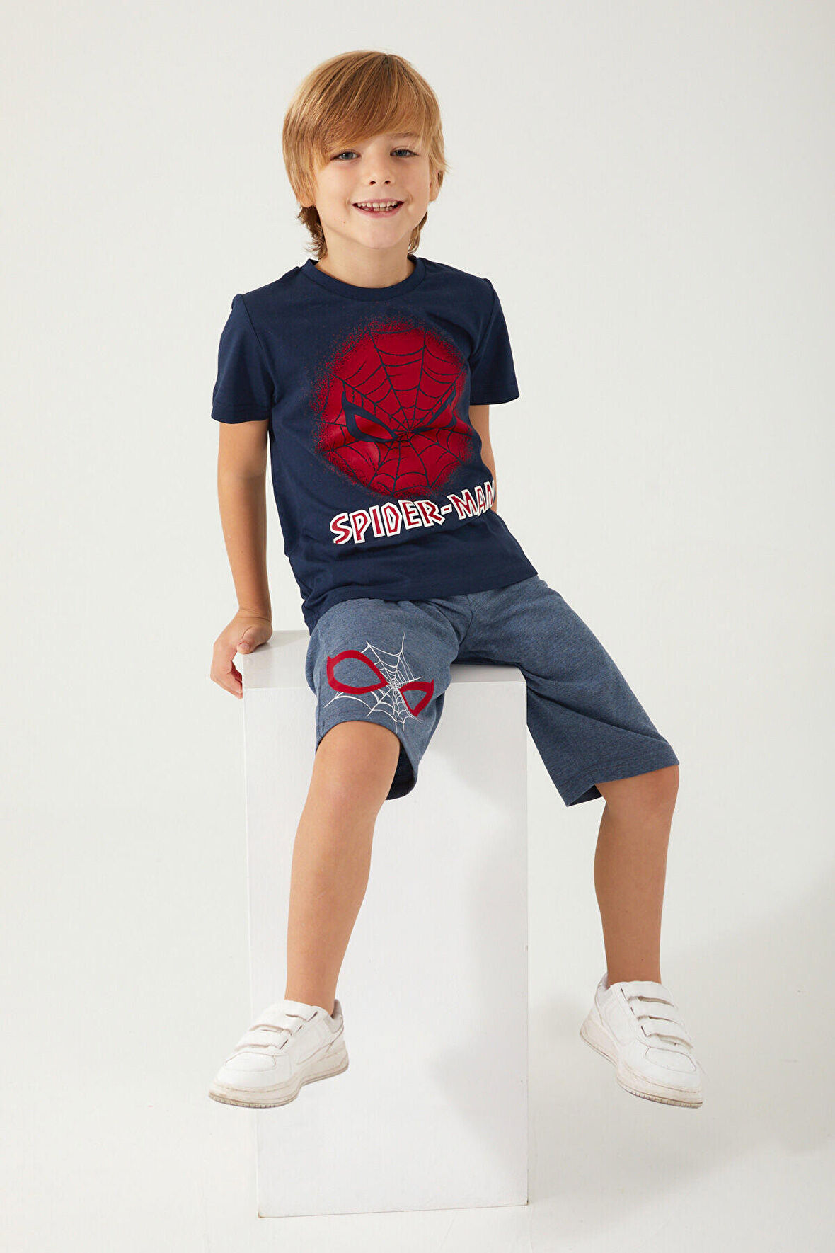 Spiderman Mask Lacivert Erkek Çocuk Kapri Takım