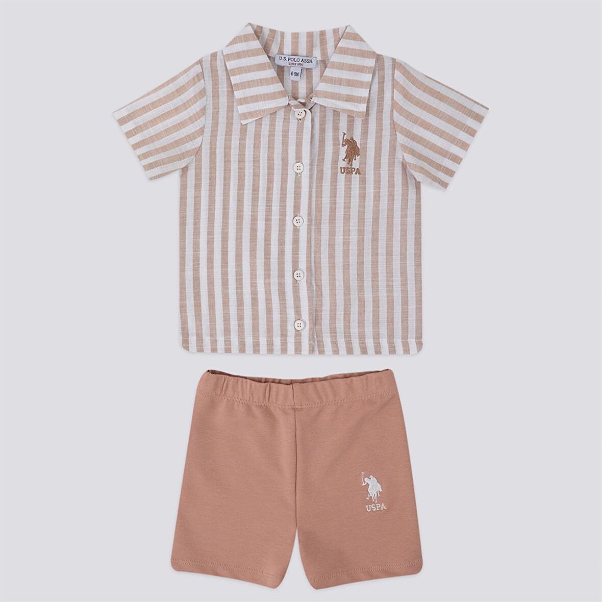 U.s. Polo 2Li Takım T-Shirt Bej Çizgili Poplin