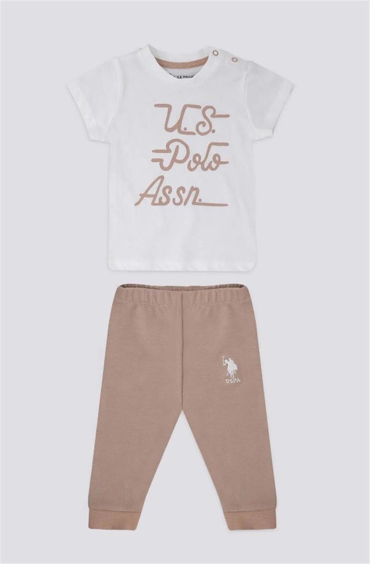 U.s. Polo Assn Writing Pattern Krem Vizon Bebek Tshirt Takım