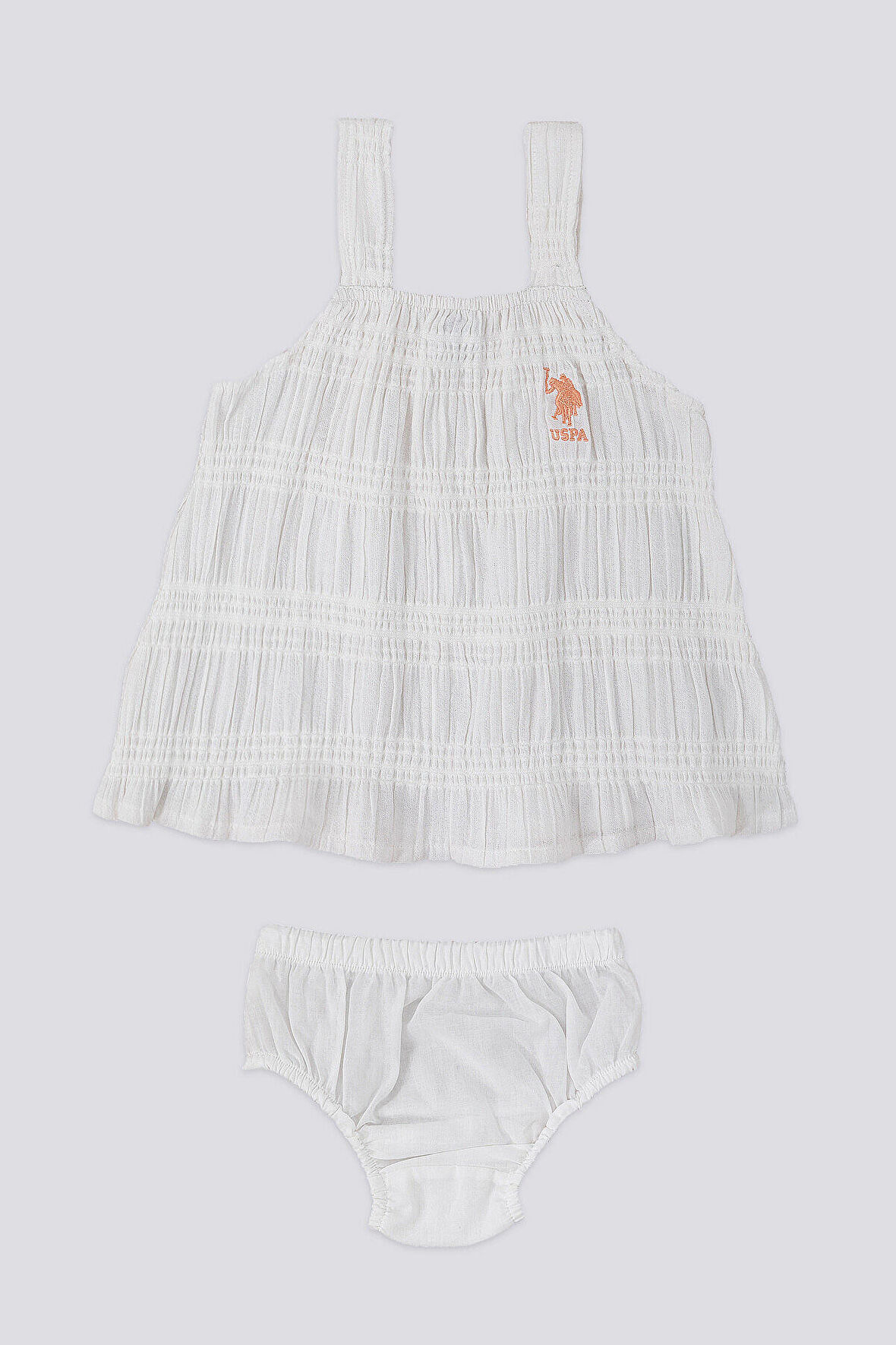 U.S. Polo Assn Sensitive Pattern Krem Turuncu Bebek Kolsuz Elbise Külot Takım
