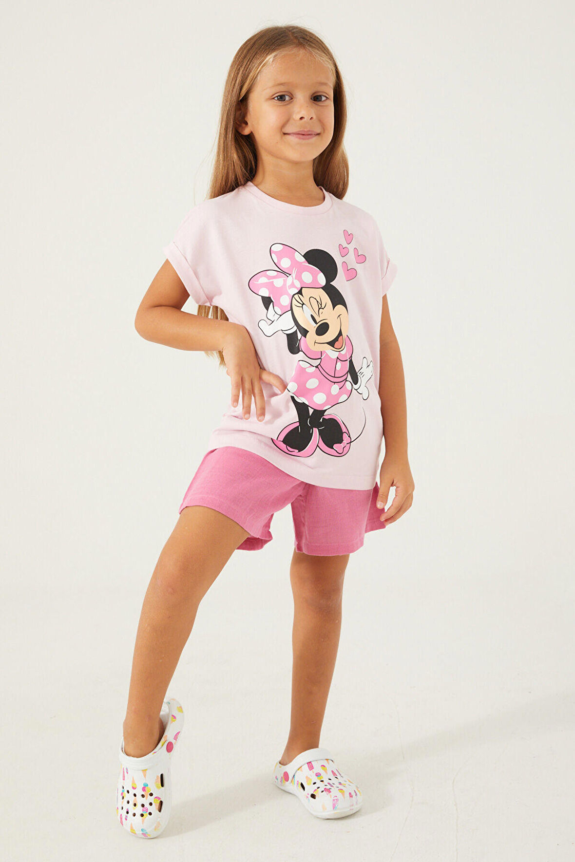 MINNIE MOUSE KIZ ÇOCUK ŞORT TAKIMI AÇIK PEMBE