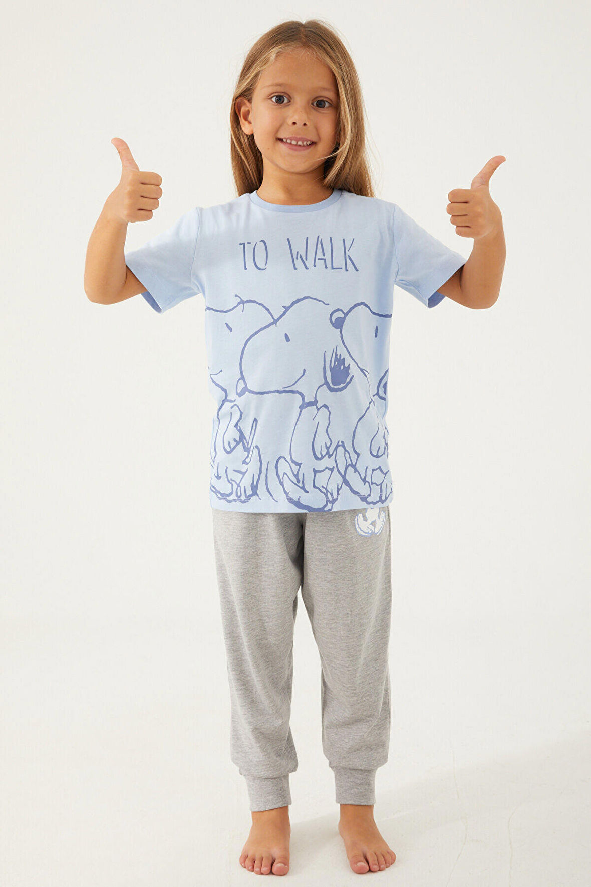 Snoopy To Walk Mavi Kız Çocuk Kısa Kol Pijama Takım