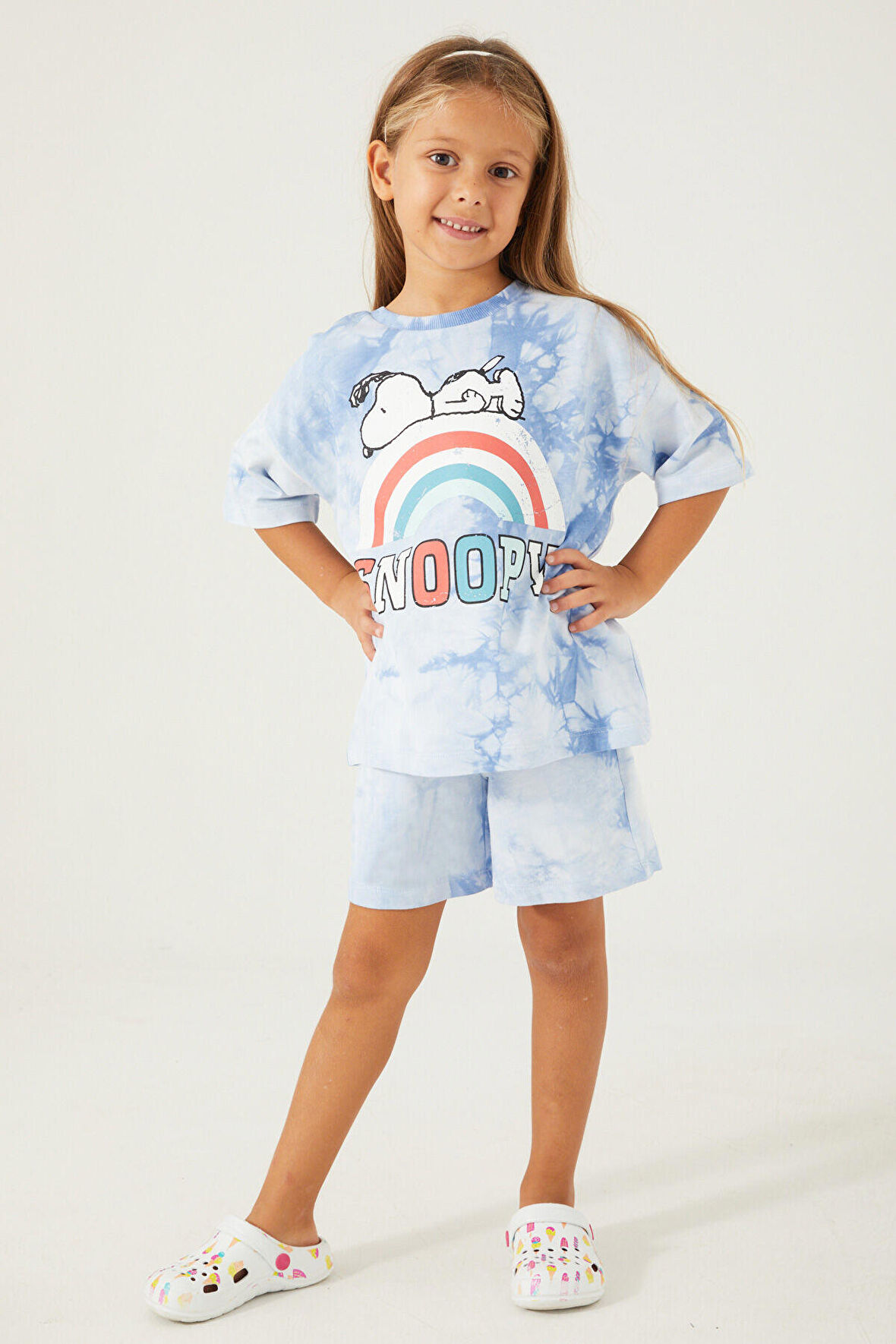 Snoopy Rainbow Mavi Kız Çocuk Şort Takım