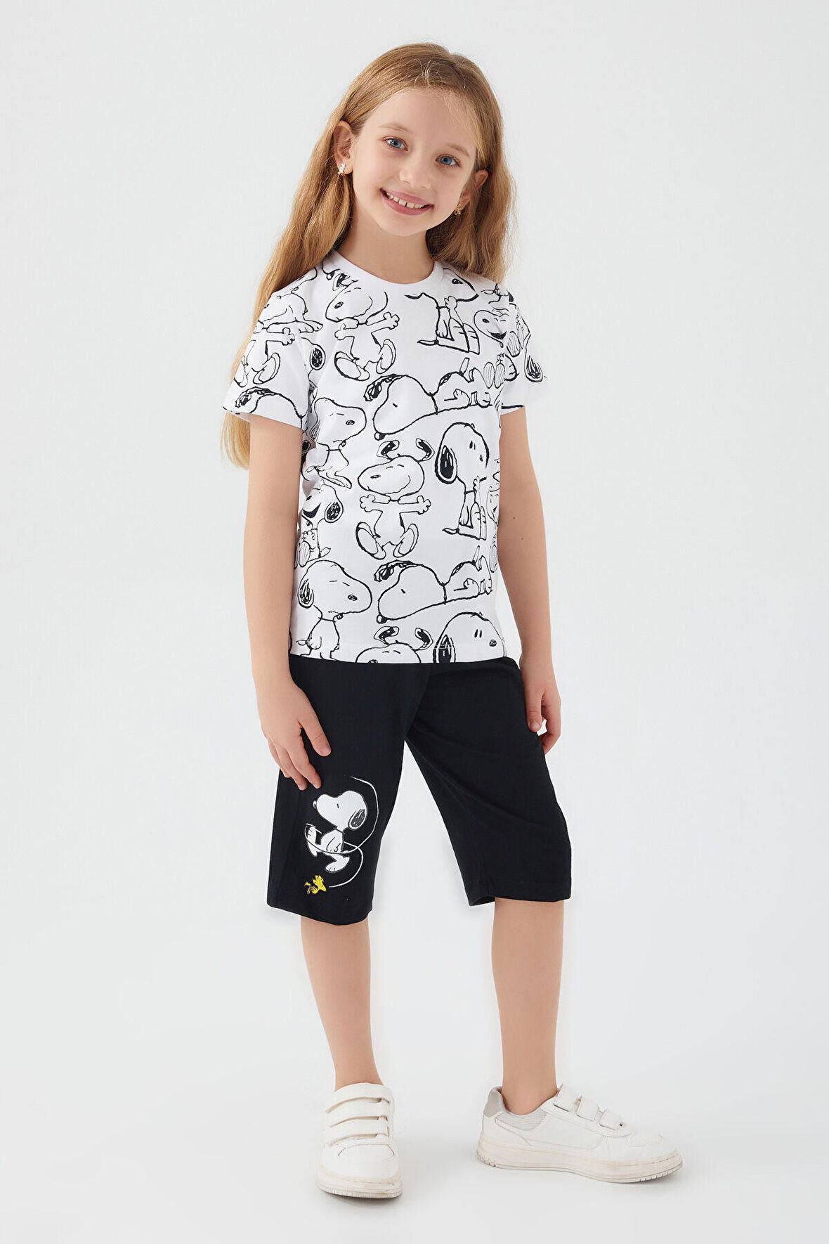Snoopy Sweet Cute Beyaz Kız Çocuk Kapri Takım