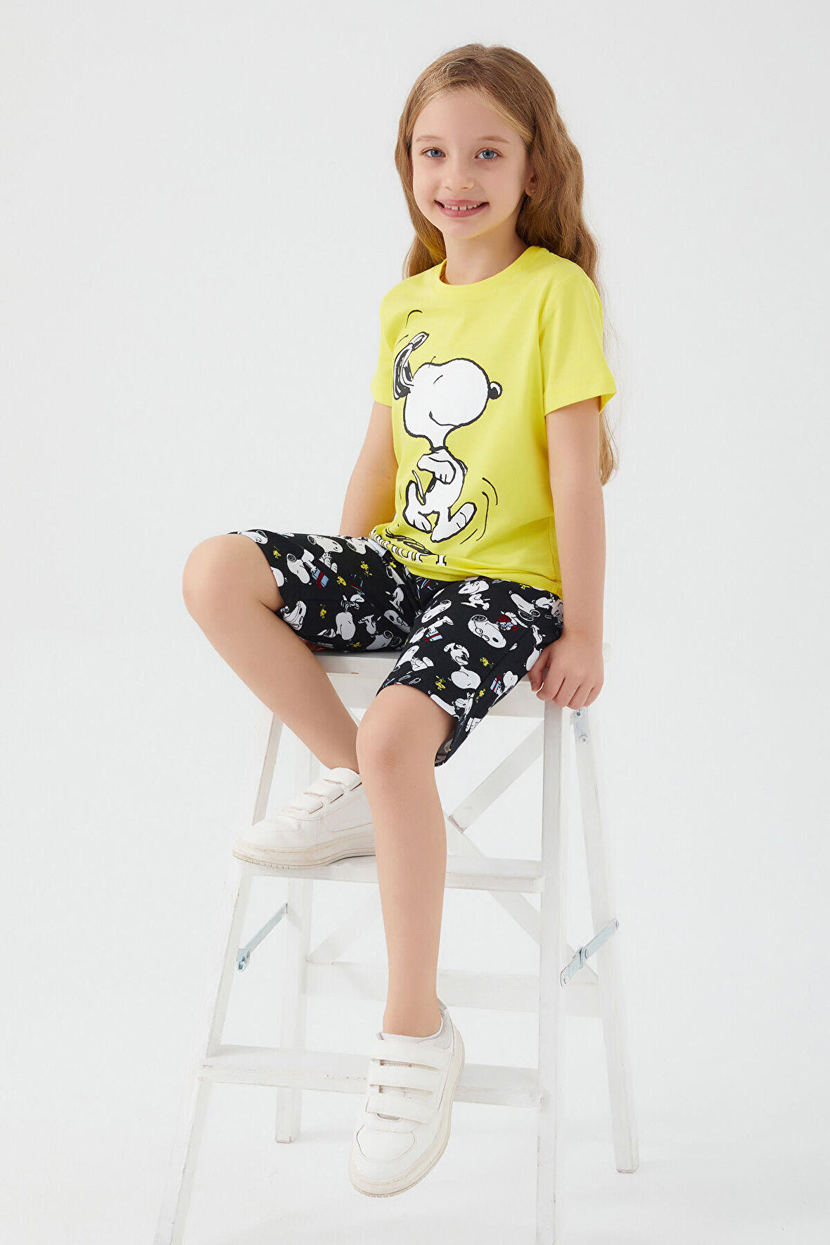 Snoopy Walking Sarı Kız Çocuk Kapri Takım