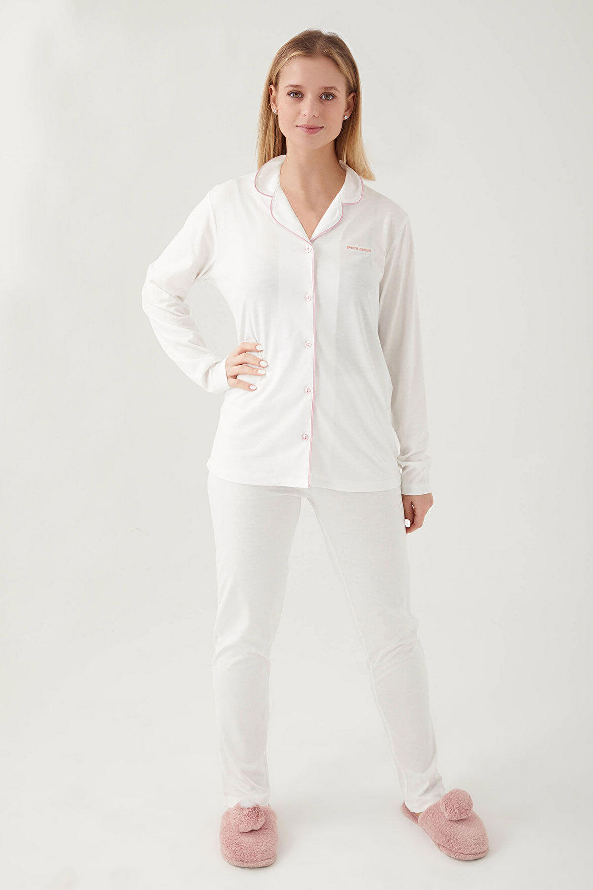 Pierre Cardin Krem Kadın Gömlek Pijama Takım